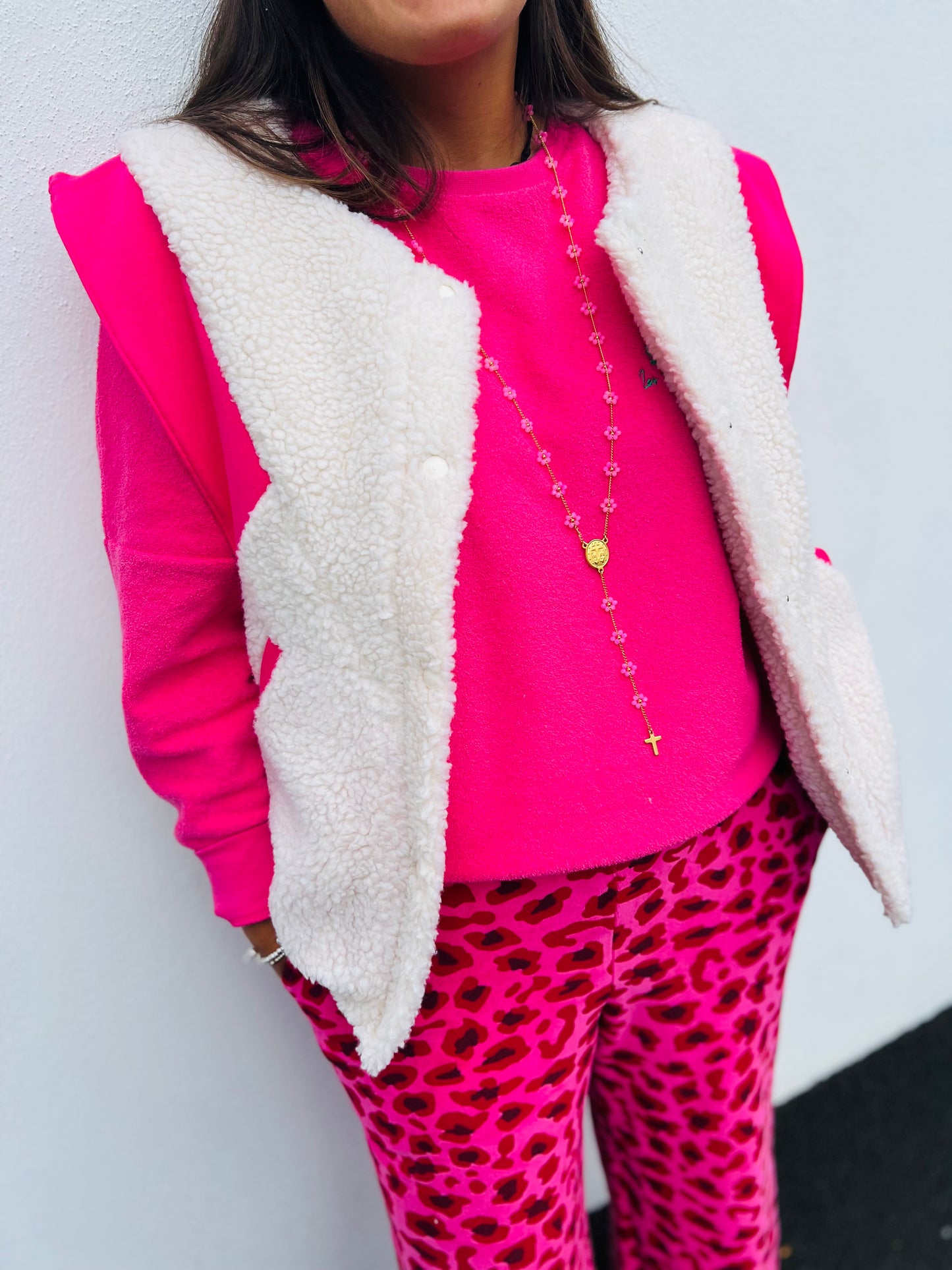 Veste sans manche mouton léopard Gino - Rose