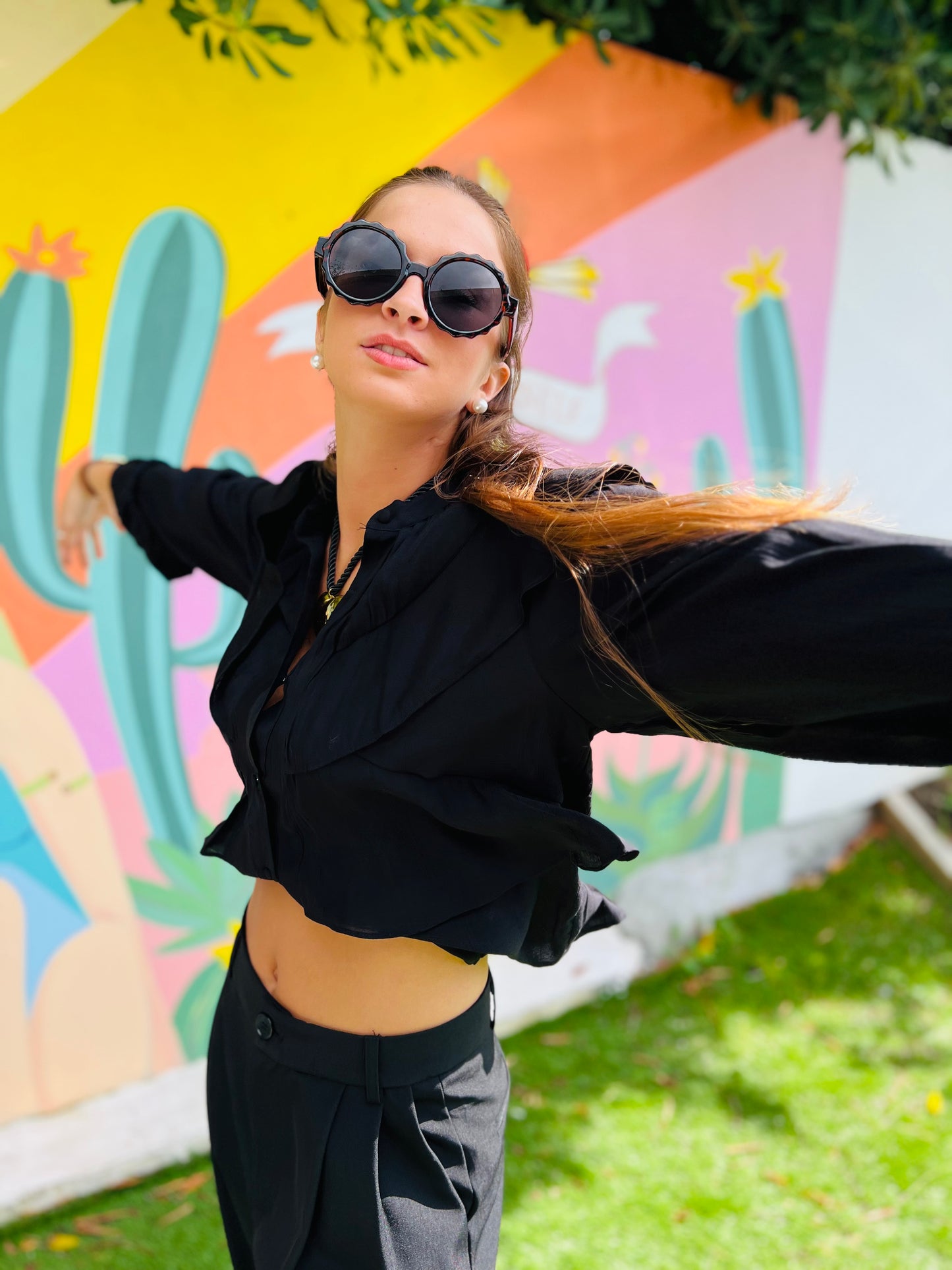 Blouse à volants Manille - Noir