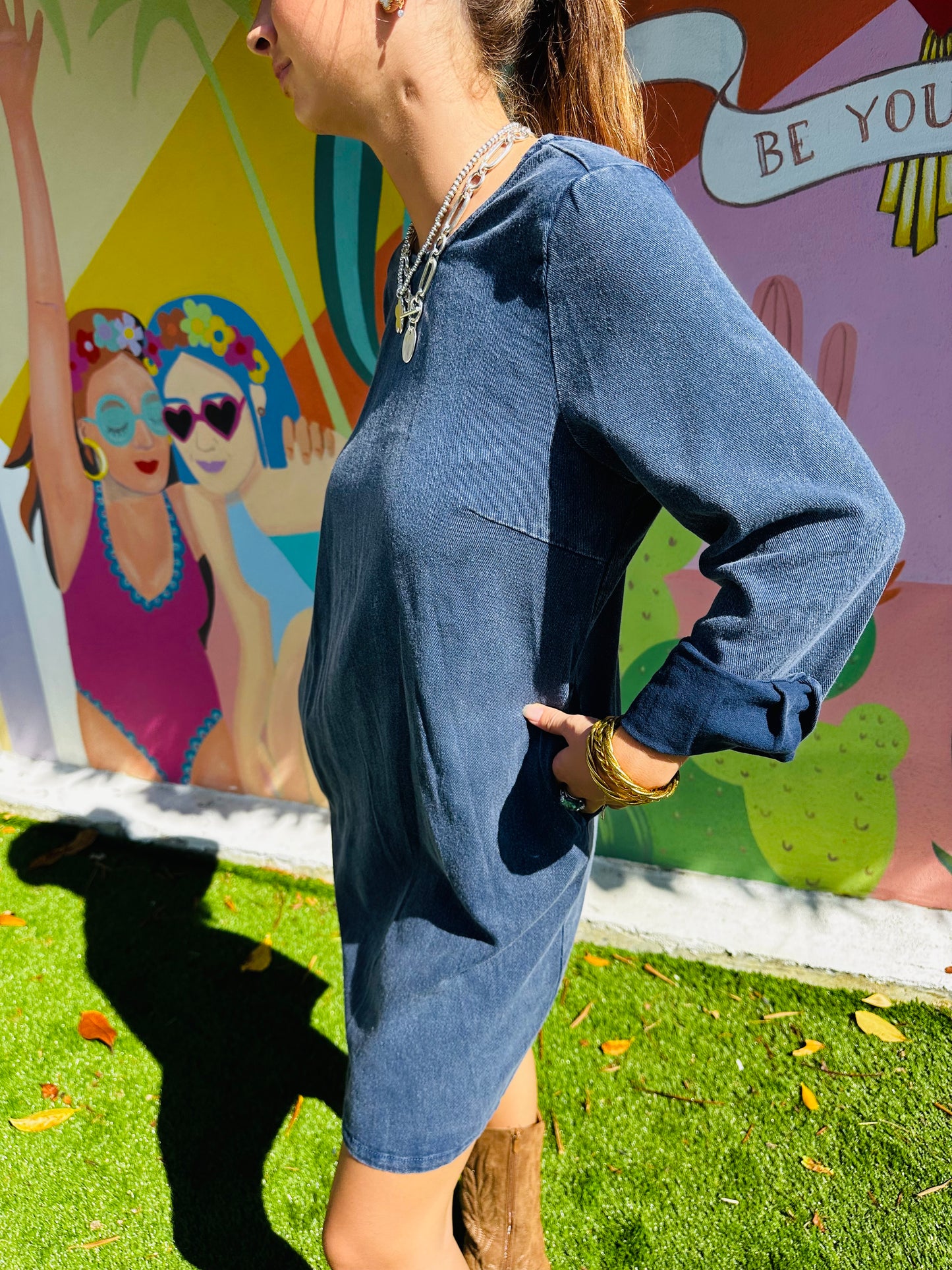 Robe dos ouvert Monika - denim marine