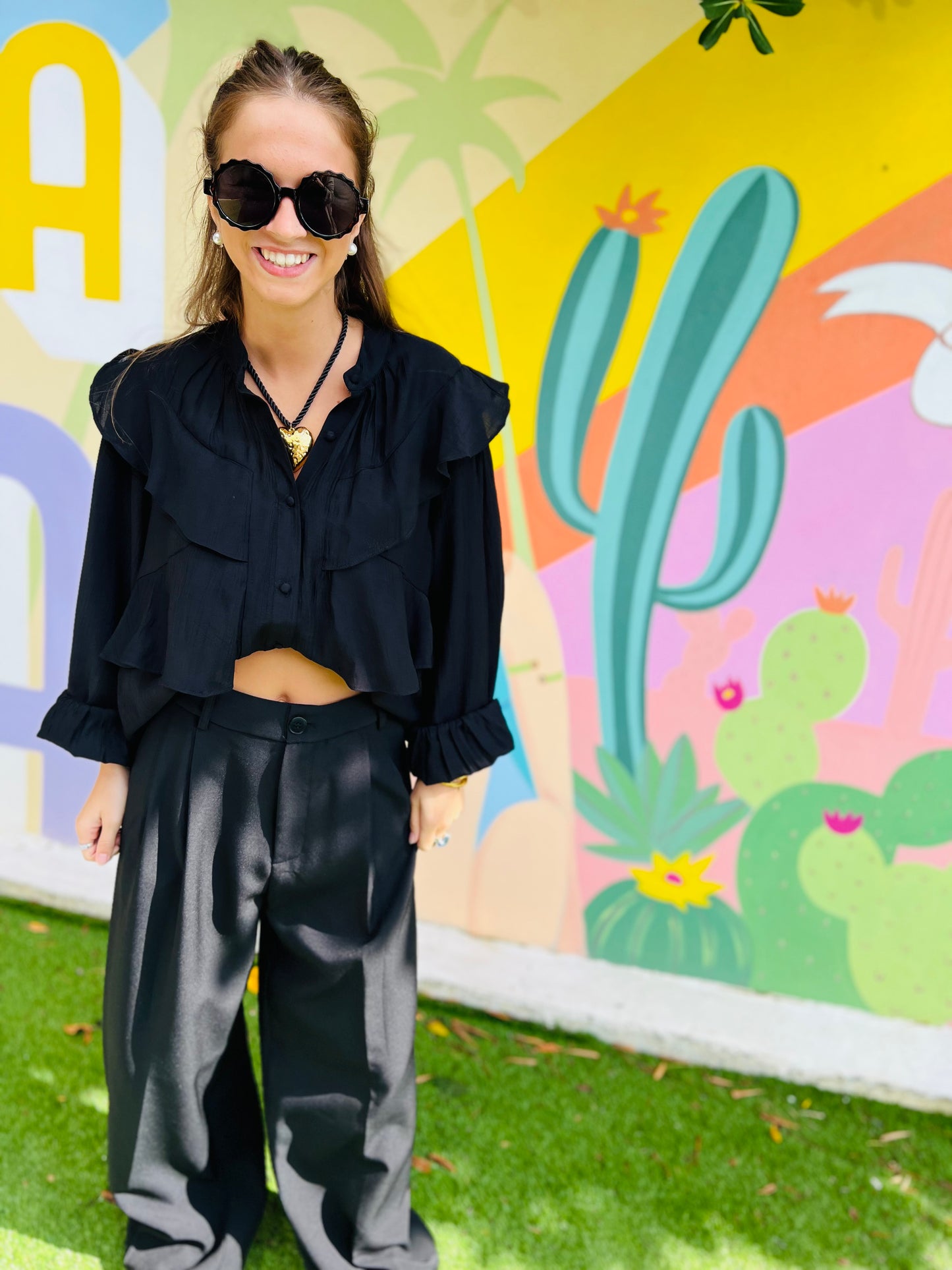 Blouse à volants Manille - Noir