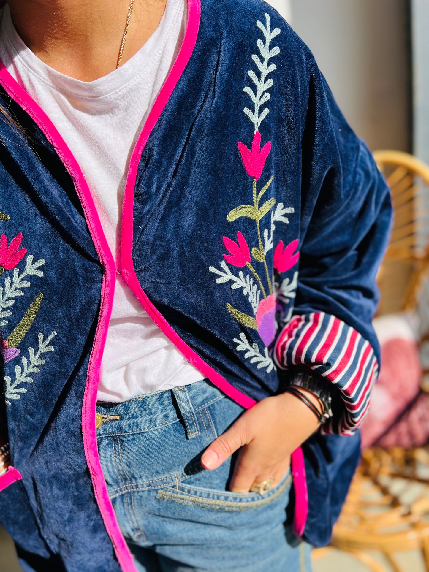 Veste velours broderies Sueño - Marine