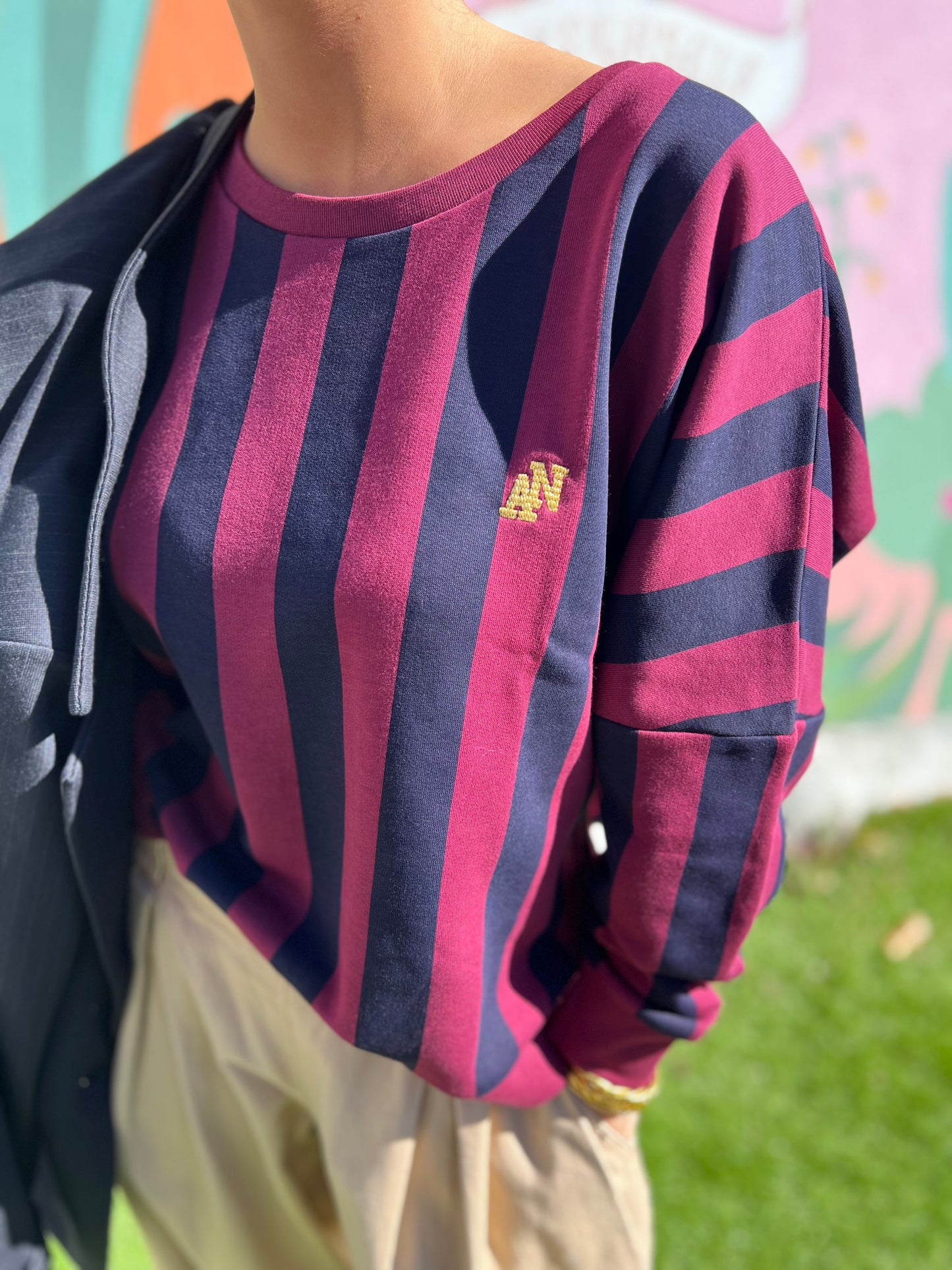 Sweat Sonia rayures - Bordeaux/Marine