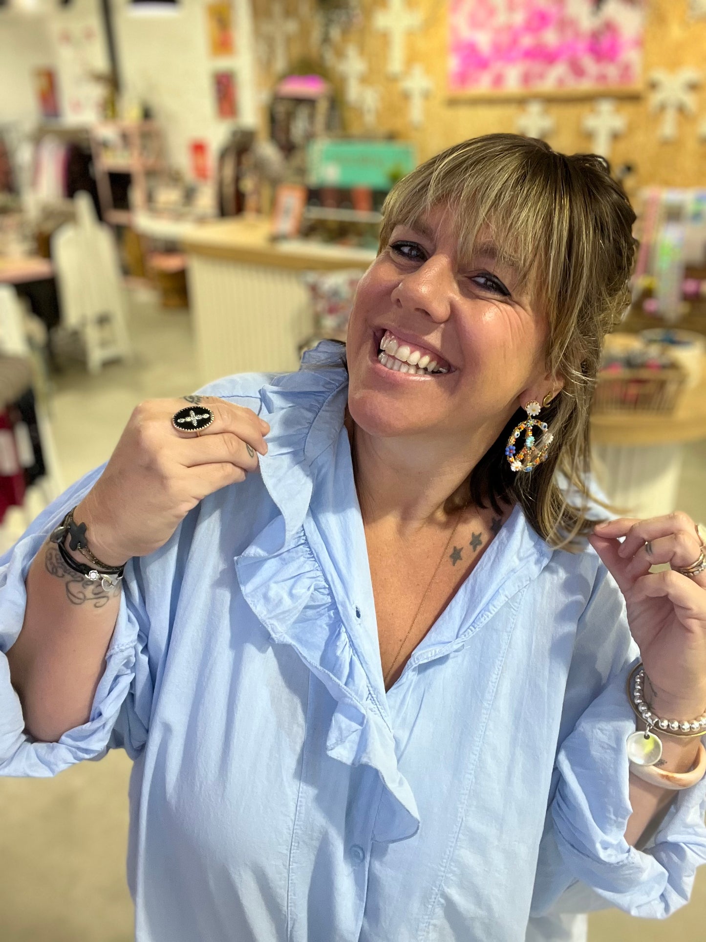 Blouse VOLA volant - Bleu ciel