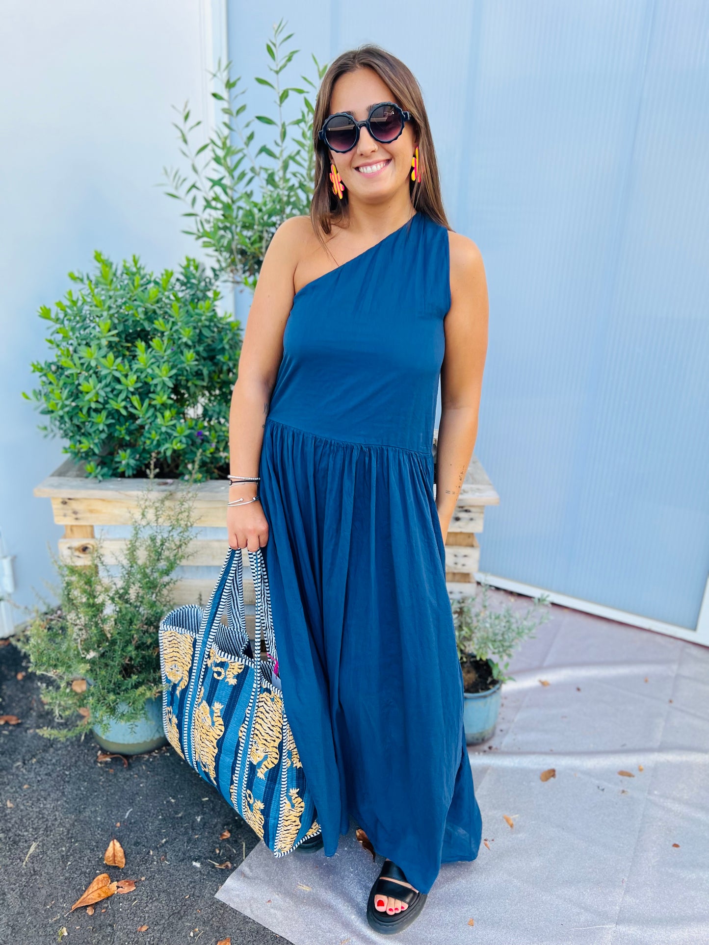 Robe one shoulder Bleuna - Marine