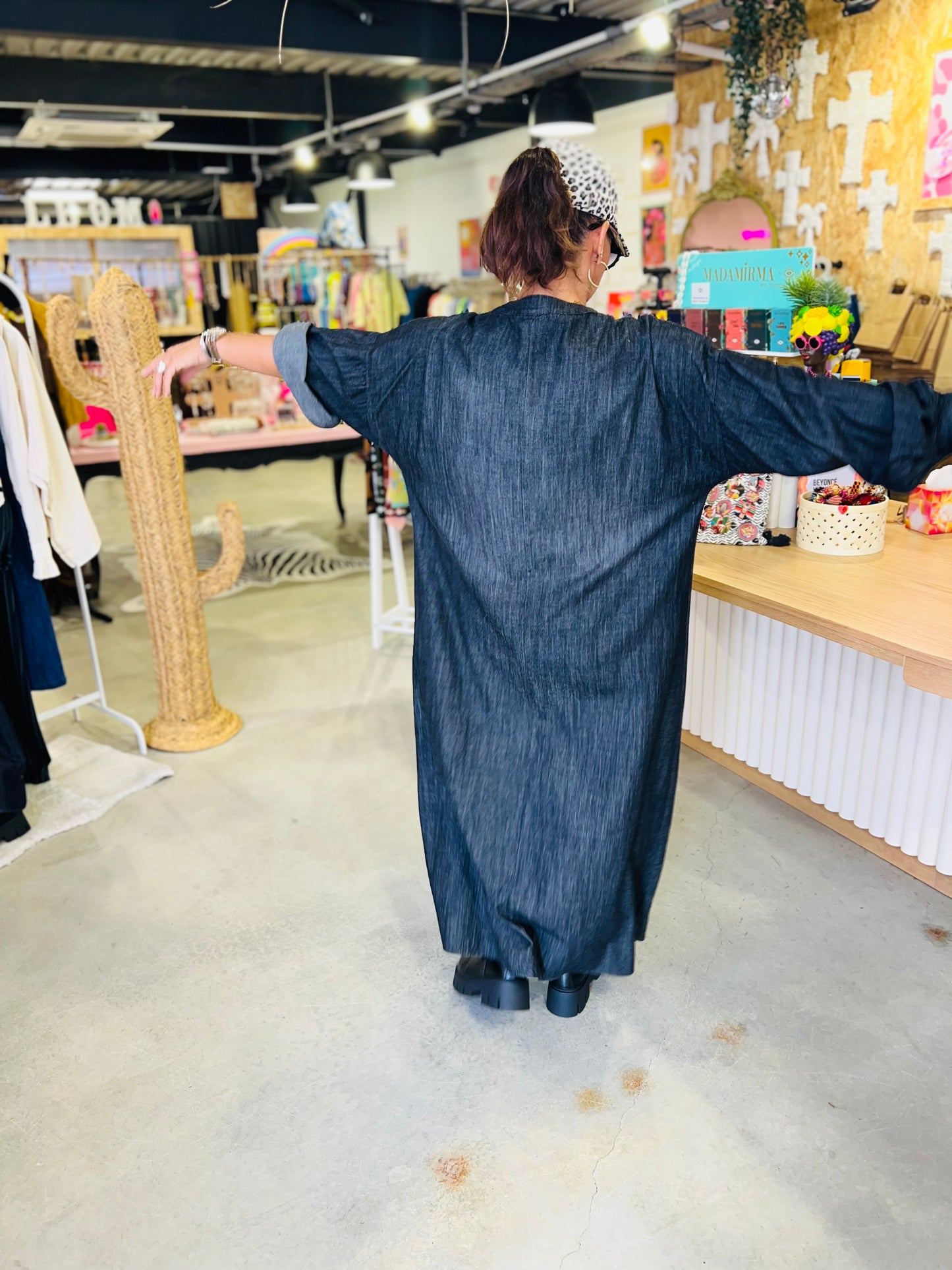 Robe longue en jean BENTON by Banditas - Gris délavé