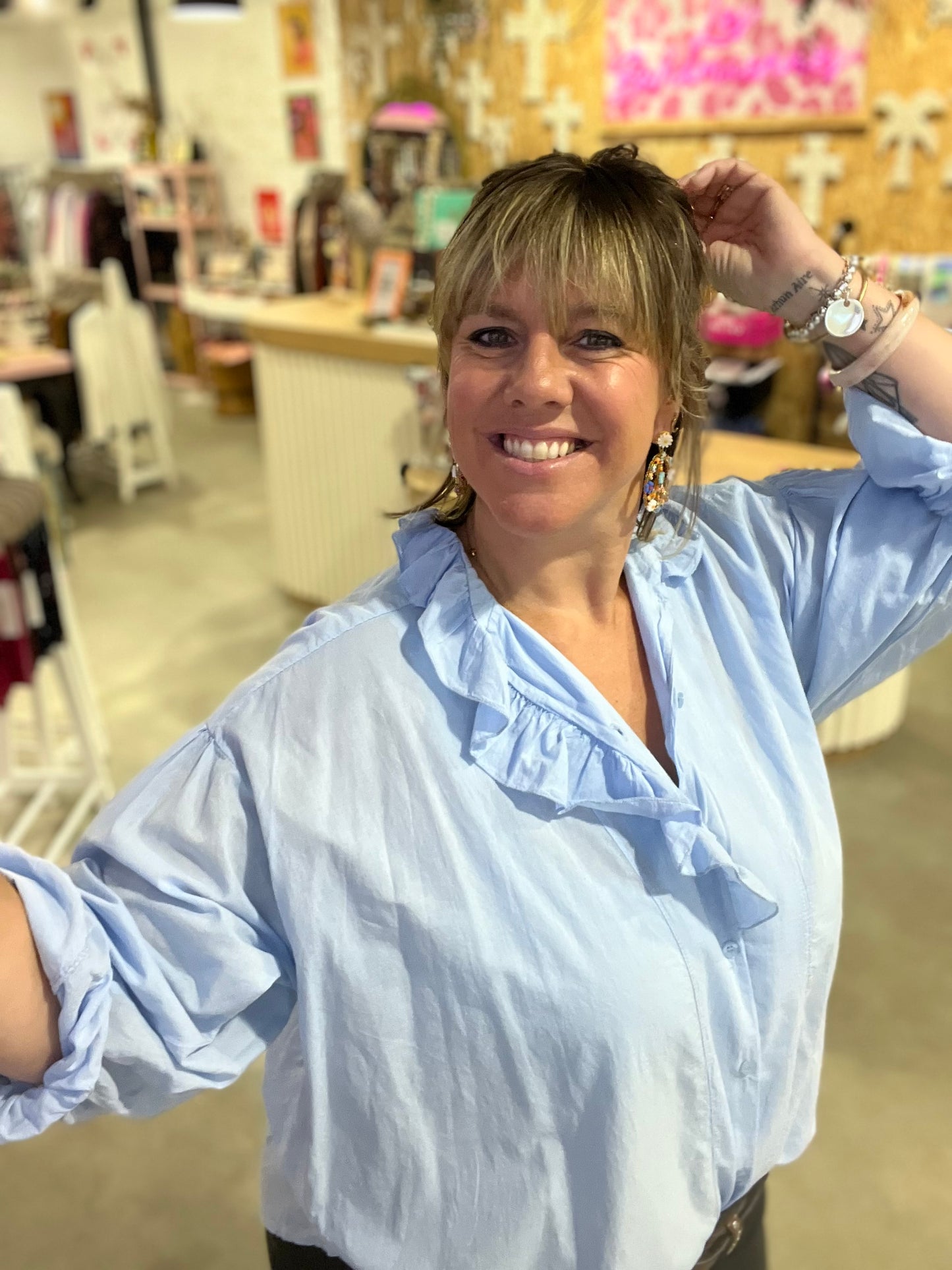 Blouse VOLA volant - Bleu ciel