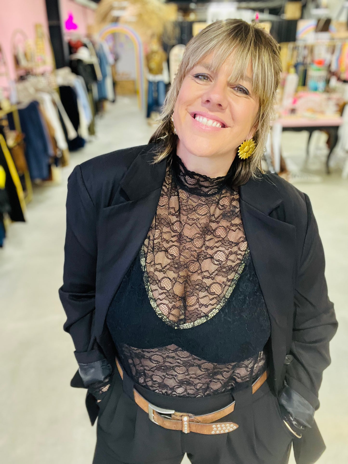 Top dentelle Palazzo - Noir