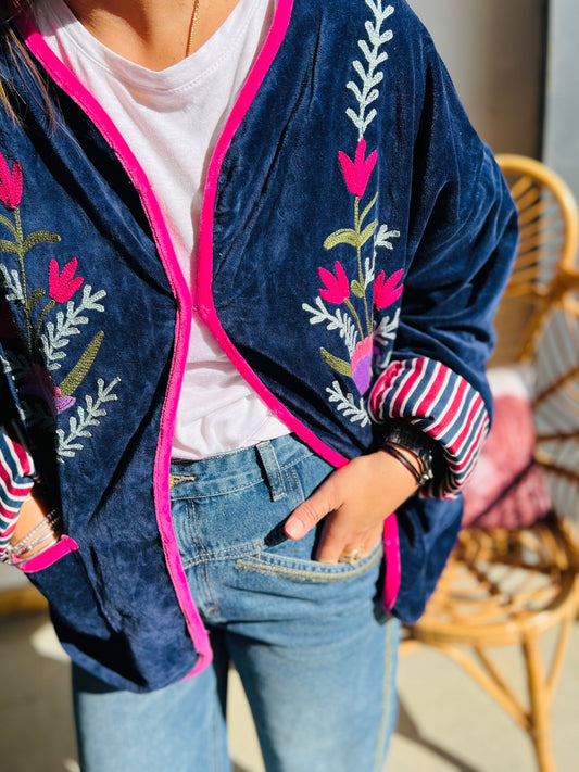 Veste velours broderies Sueño - Marine
