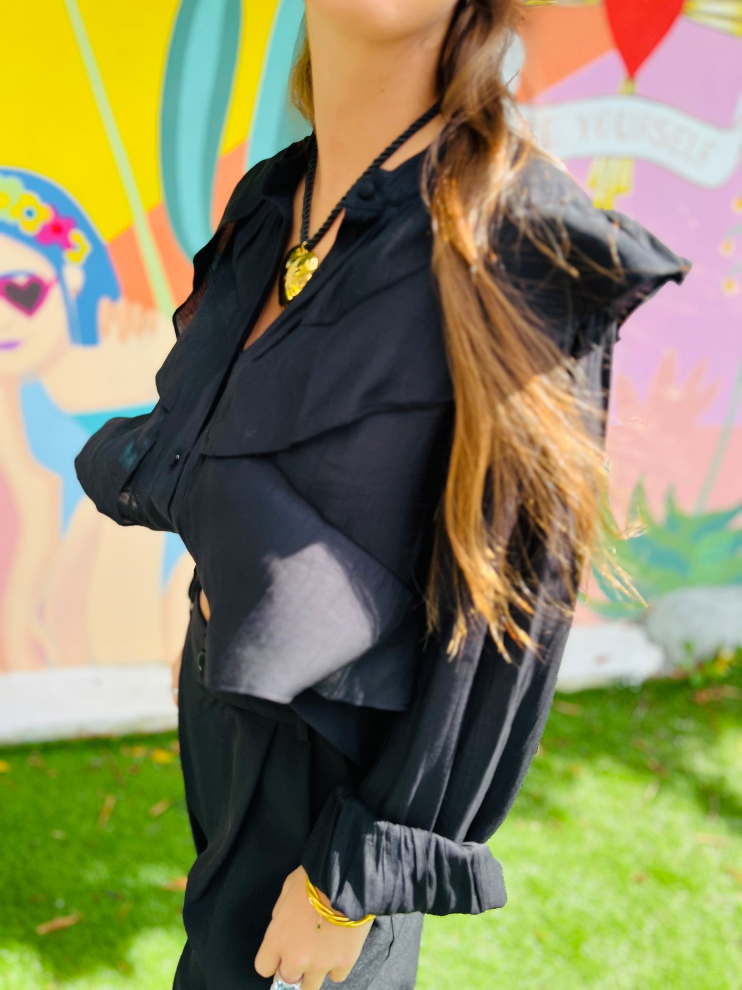 Blouse à volants Manille - Noir