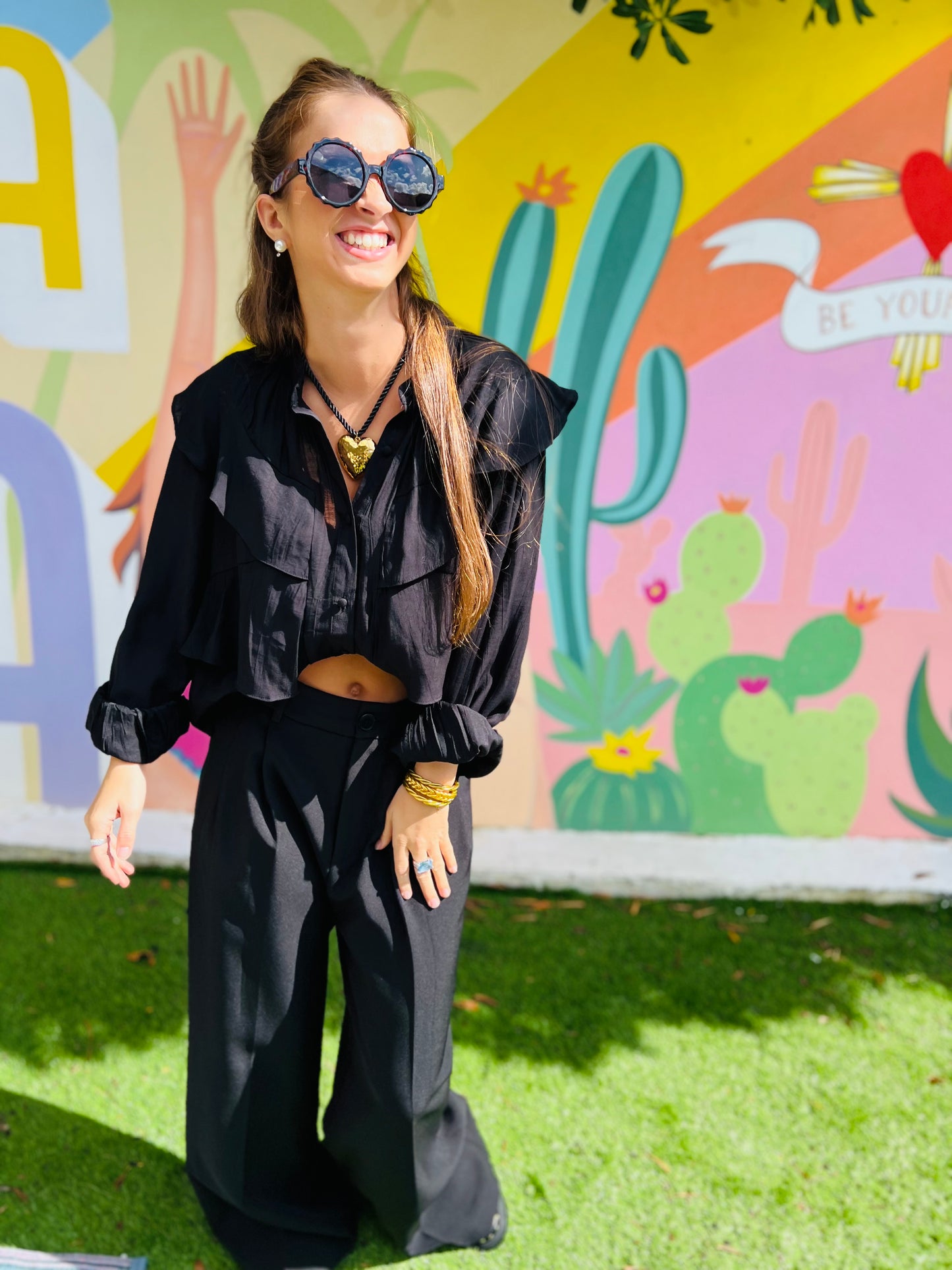 Blouse à volants Manille - Noir