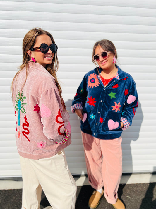 Veste velours broderies Palmeraie - 2 couleurs