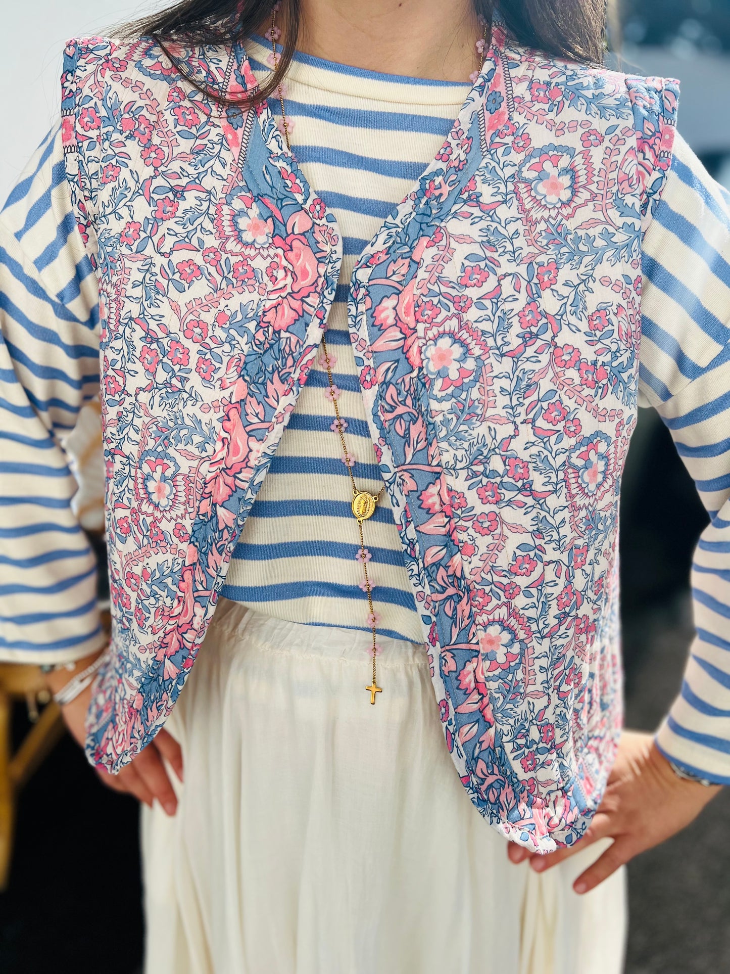 Veste matelassée sans manche New Delhi - Bleu & rose