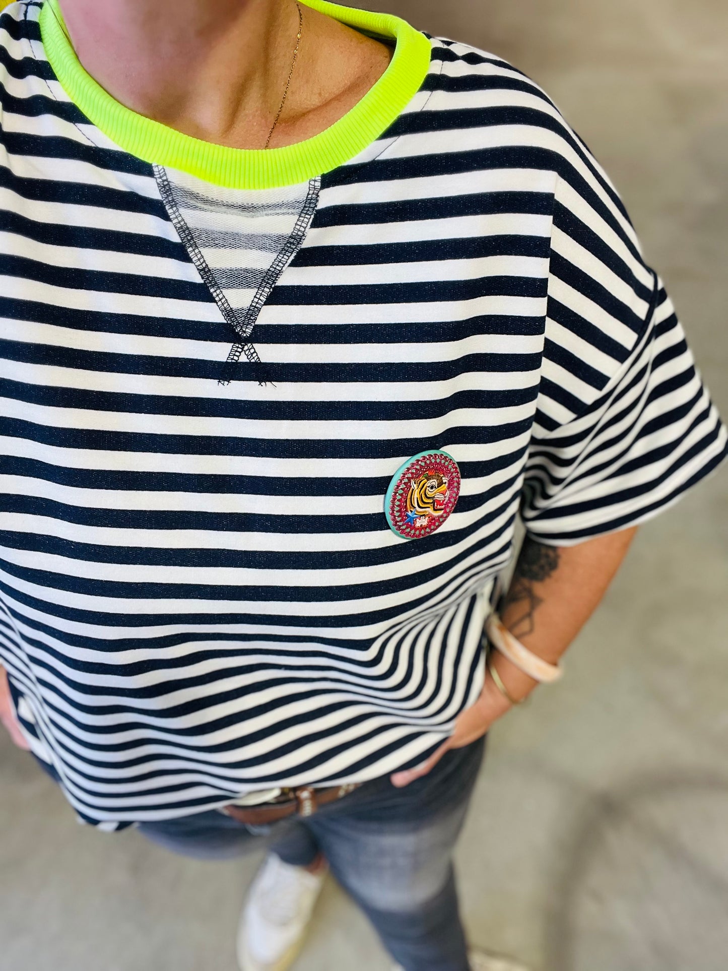 Marinière Mika - Marine jaune fluo
