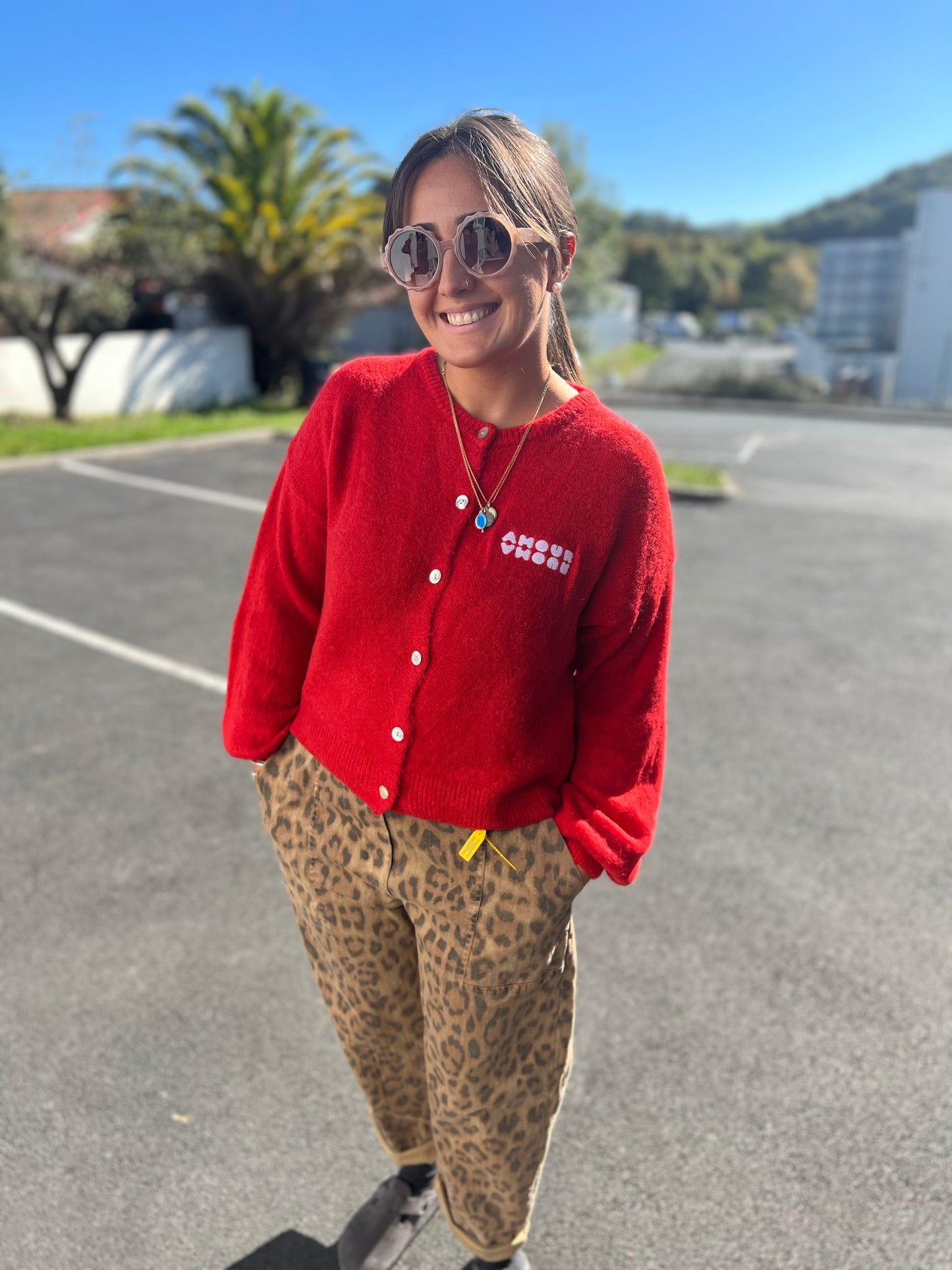 Gilet laine brodé Gaelle - Rouge