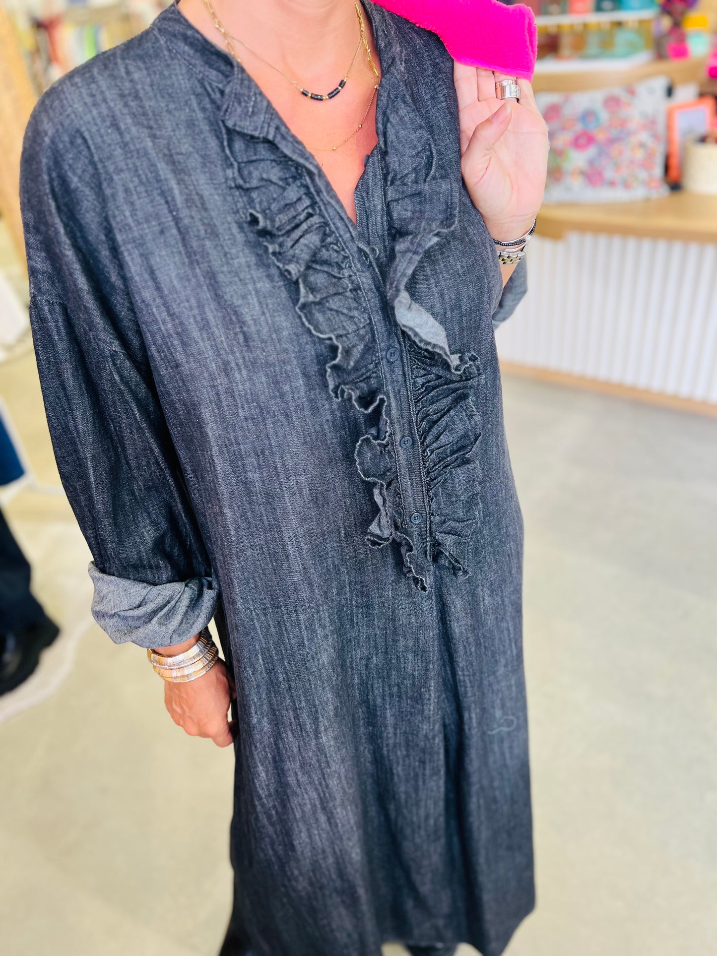 Robe longue en jean BENTON by Banditas - Gris délavé