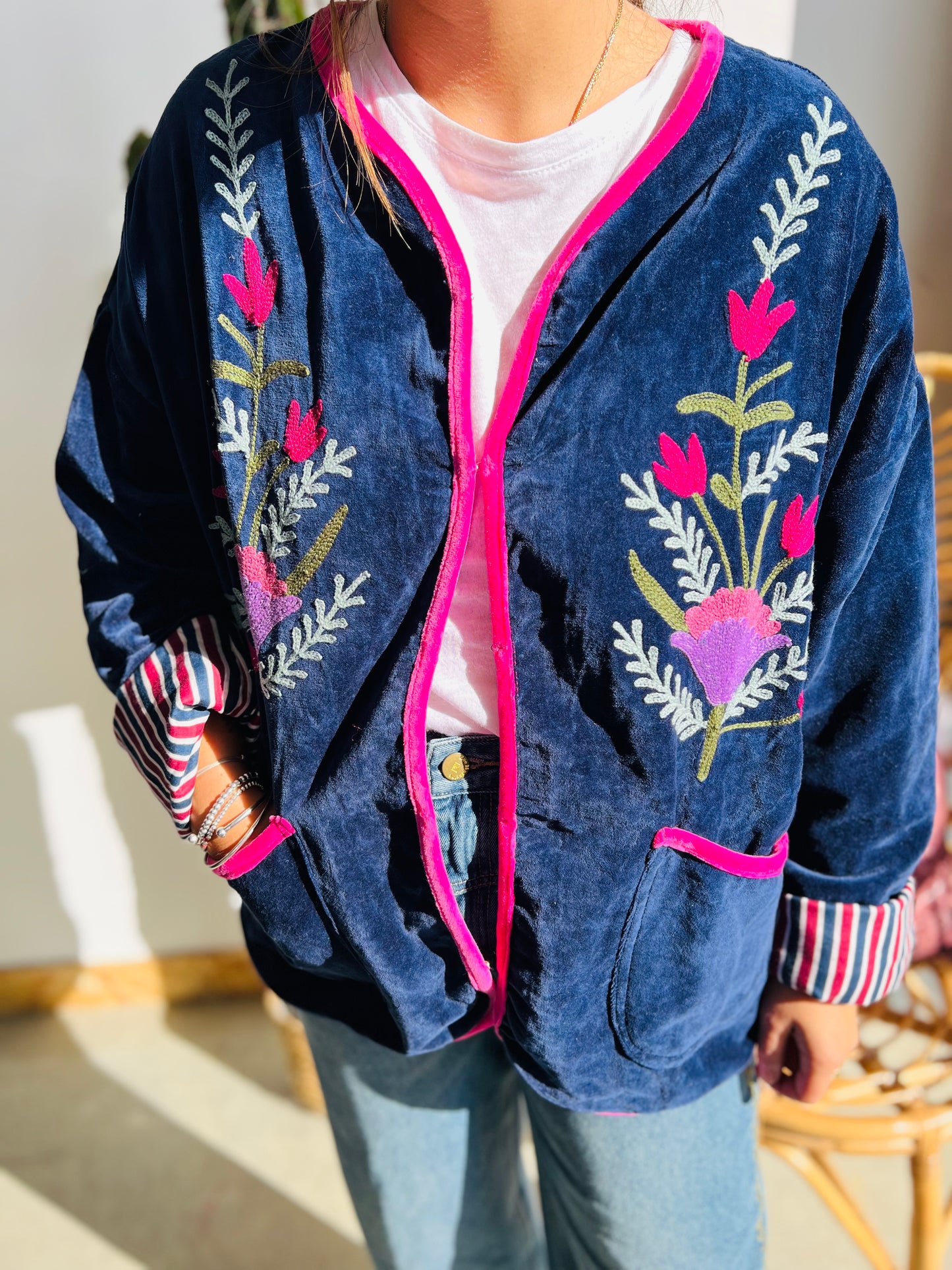 Veste velours broderies Sueño - Marine