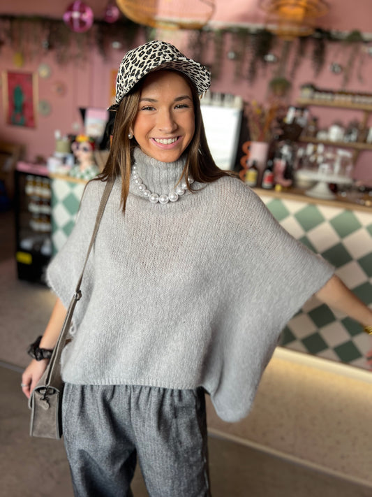 Pull grand col INDI - Gris perle