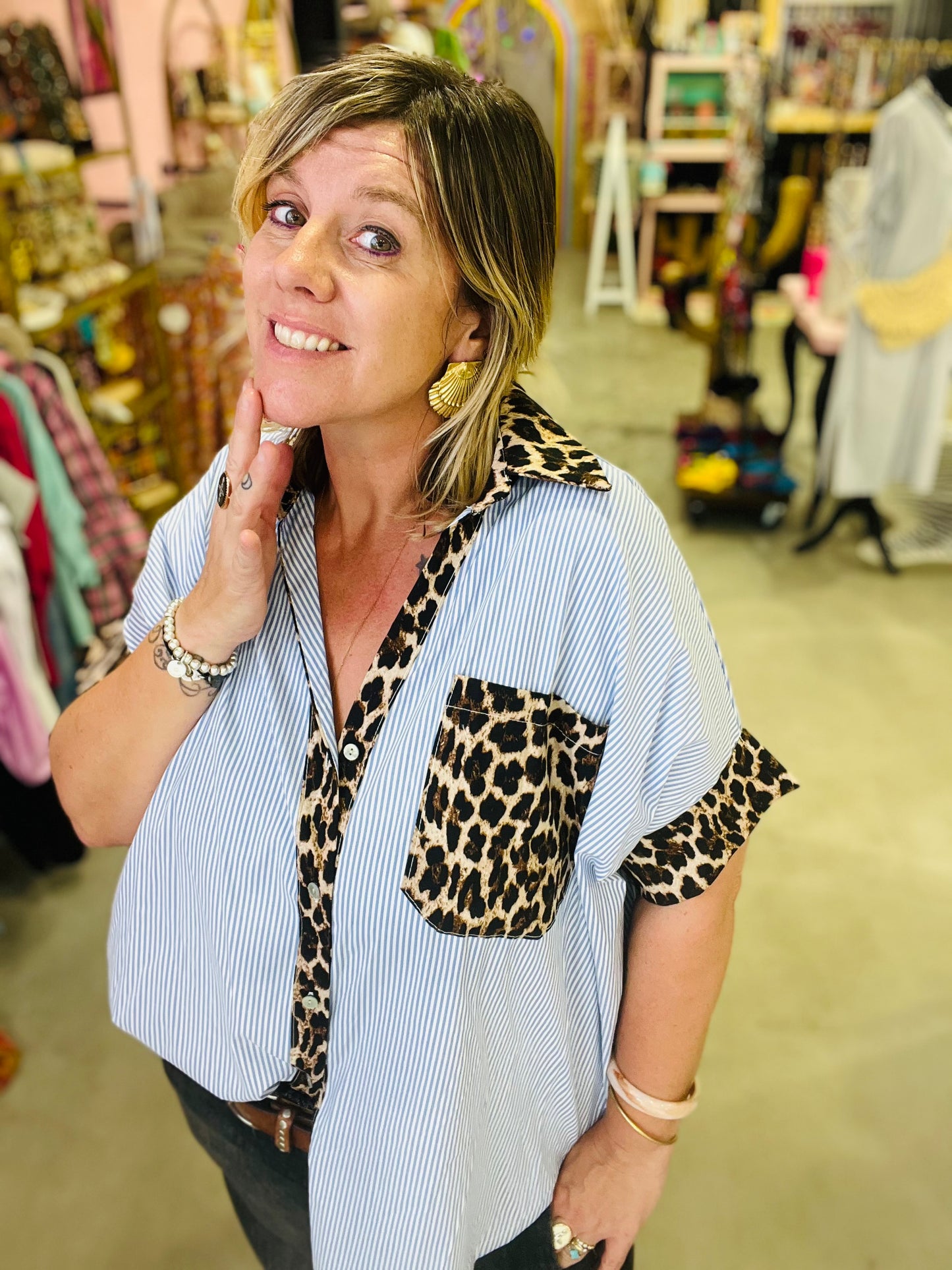 Blouse LEA Mix rayures et léo