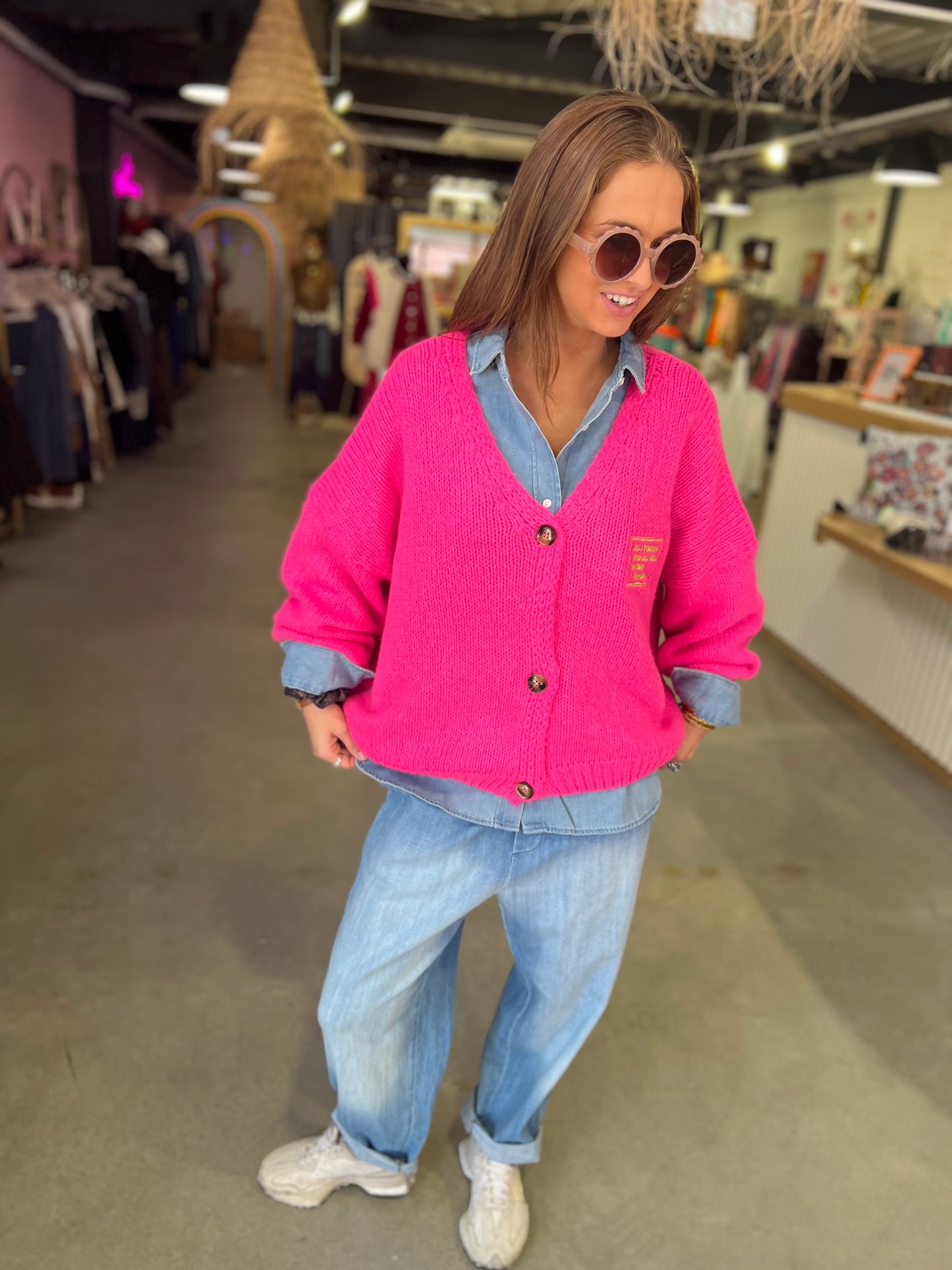 Gilet Gaspard grosse maille - Fuschia