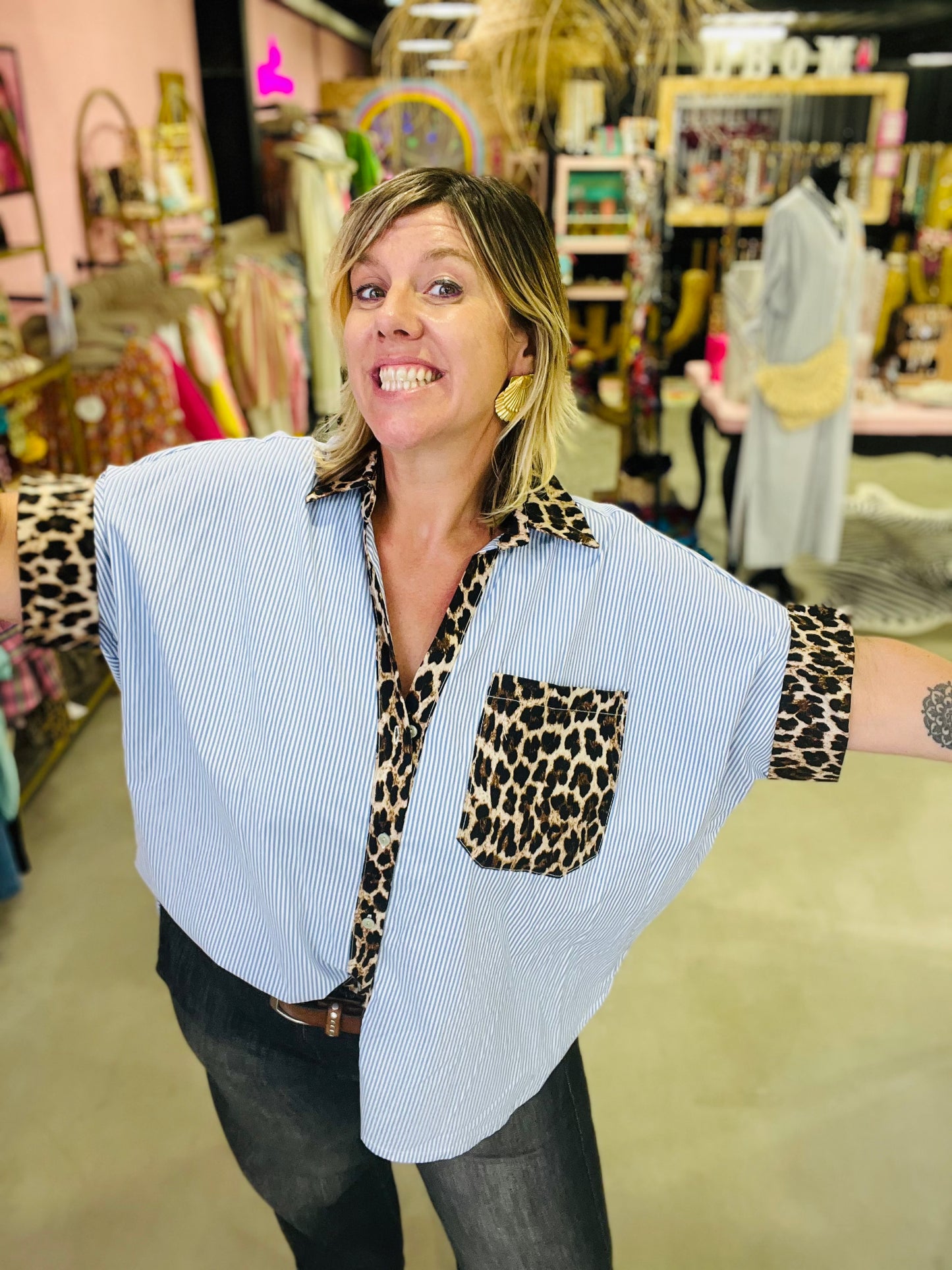 Blouse LEA Mix rayures et léo
