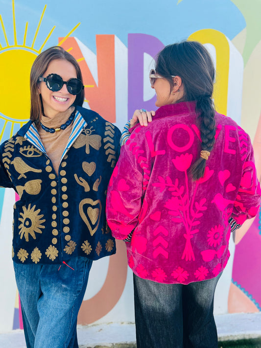 Veste velours broderies Moon - 2 couleurs