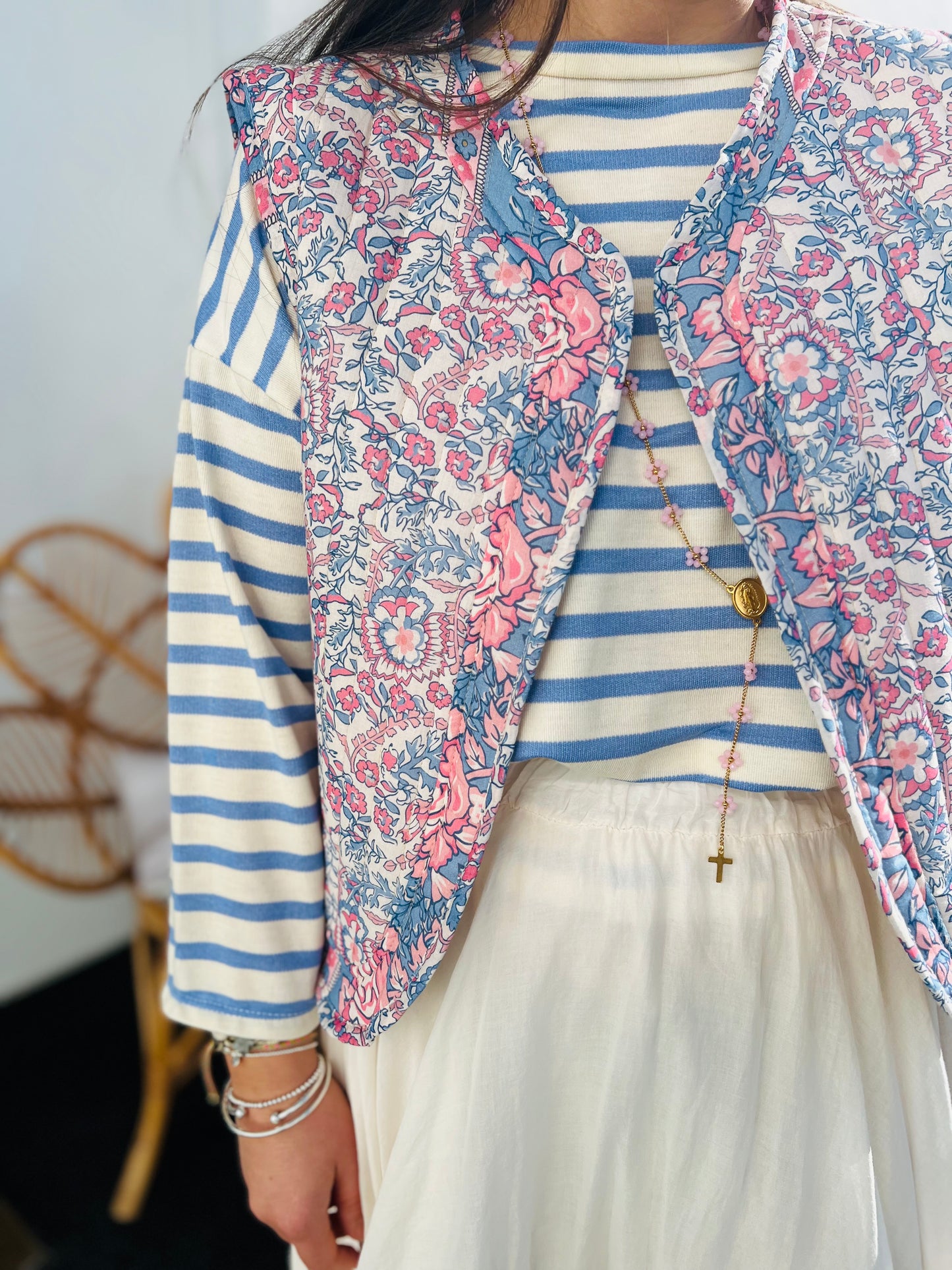 Veste matelassée sans manche New Delhi - Bleu & rose