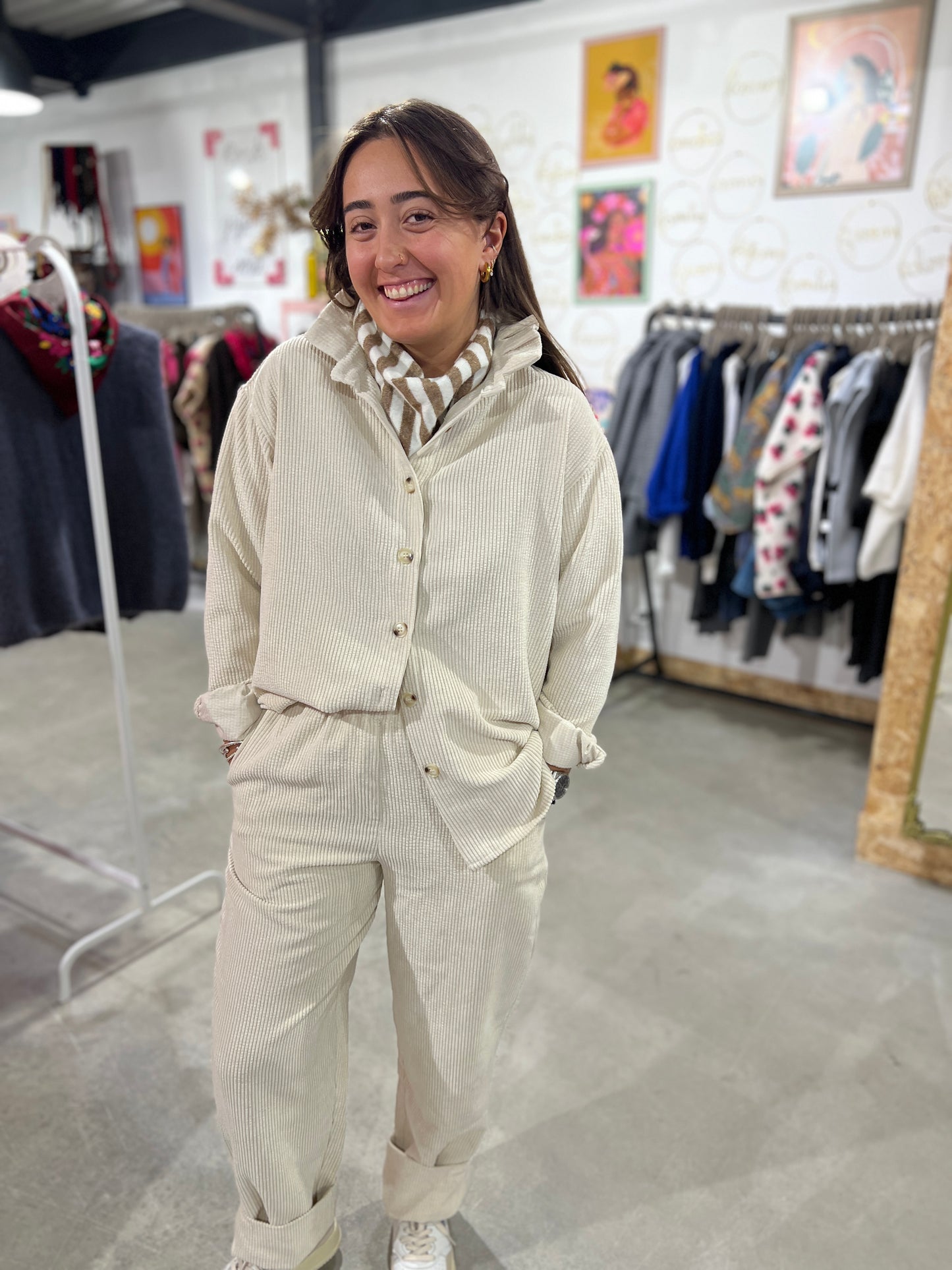 Chemisier velours Mila - Ecru