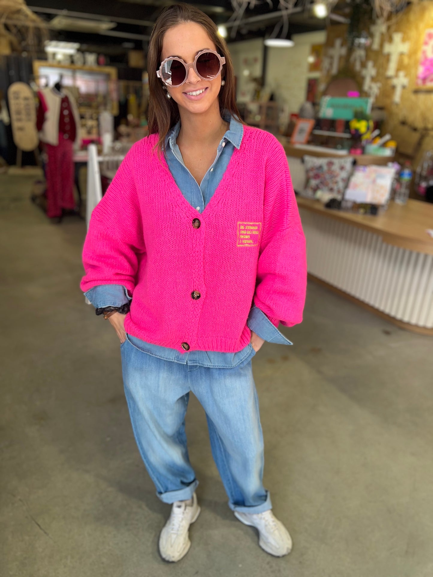 Gilet Gaspard grosse maille - Fuschia
