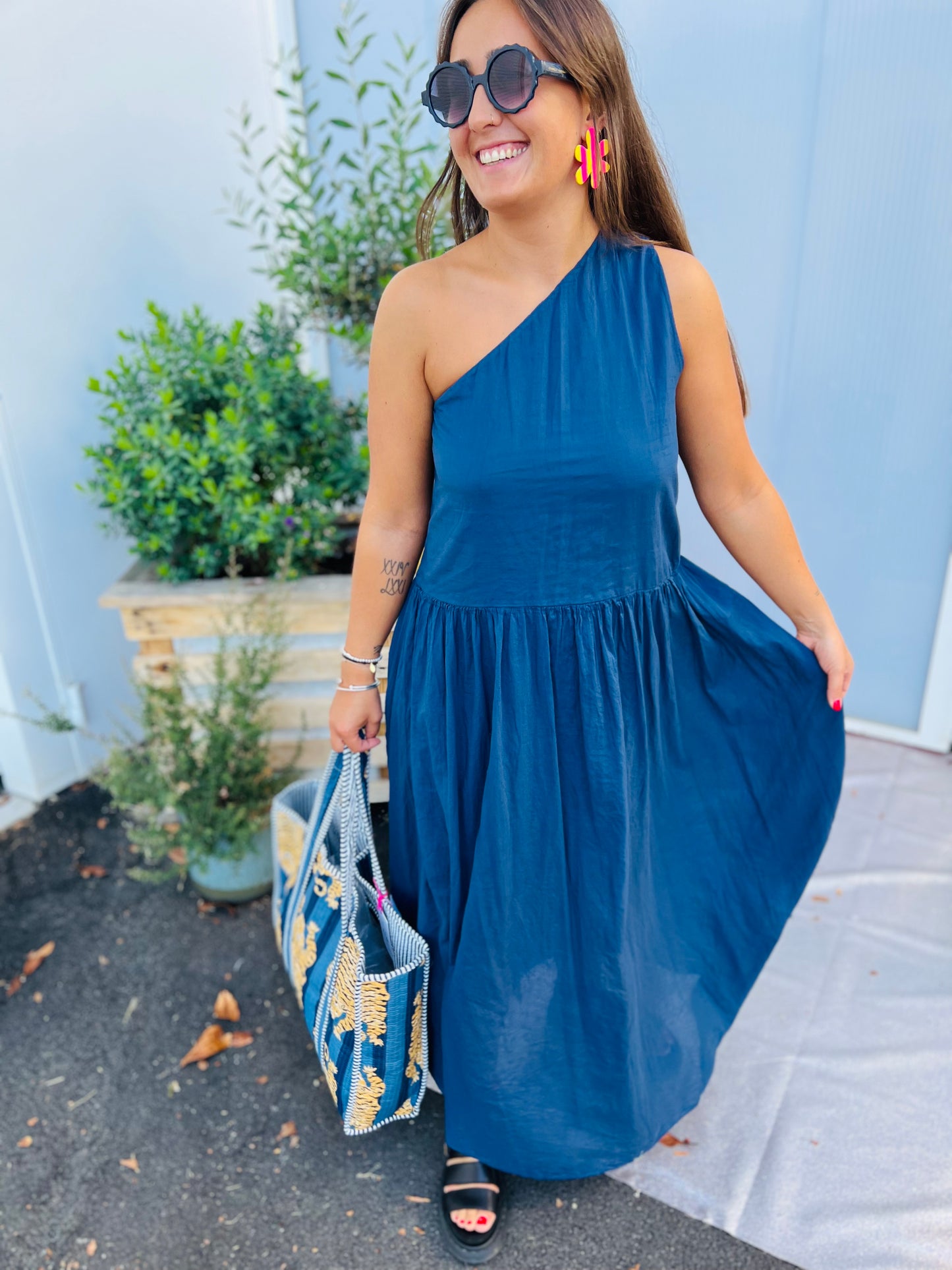 Robe one shoulder Bleuna - Marine