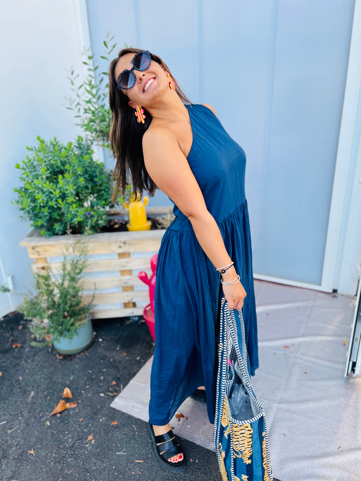Robe one shoulder Bleuna - Marine