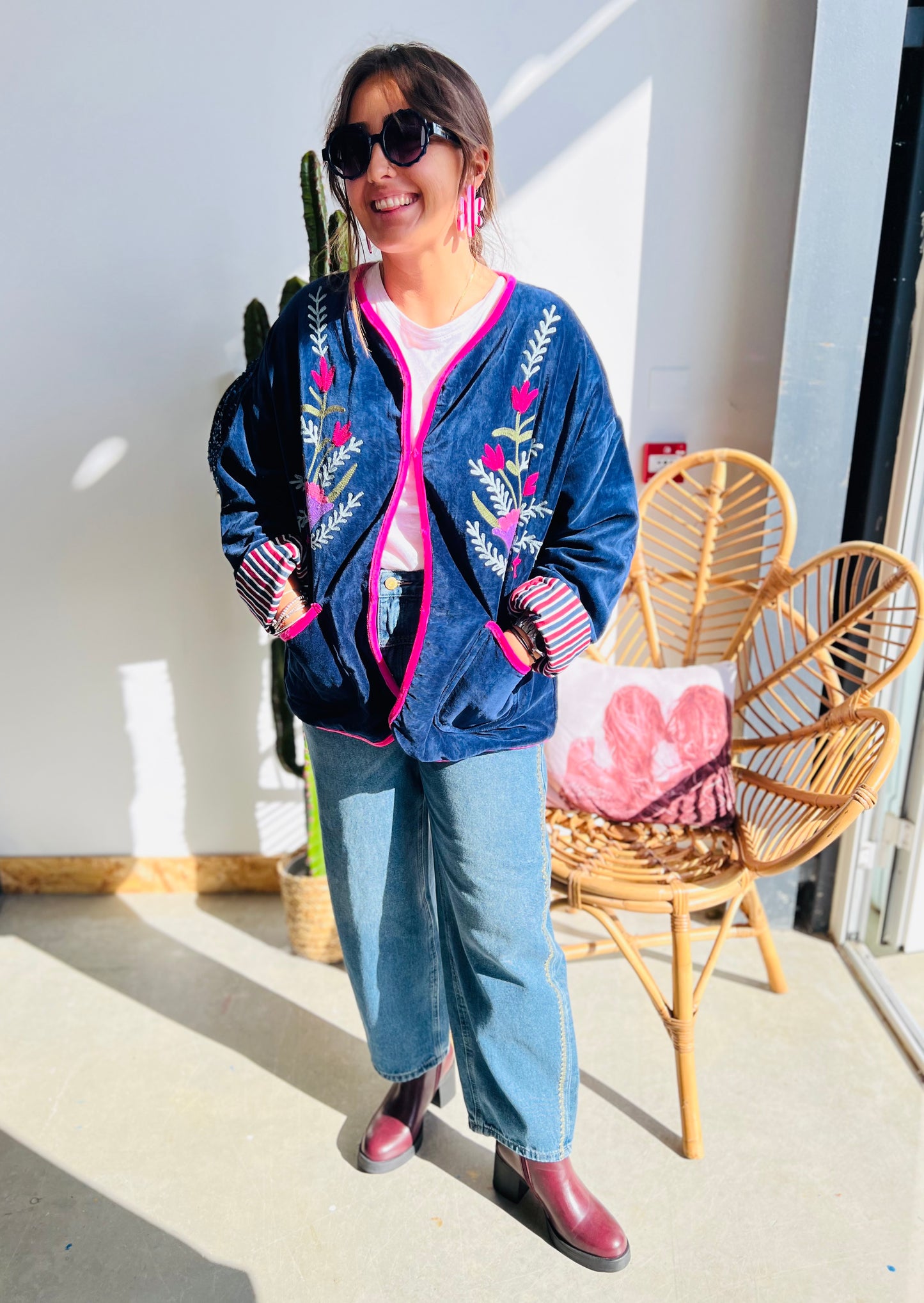 Veste velours broderies Sueño - Marine