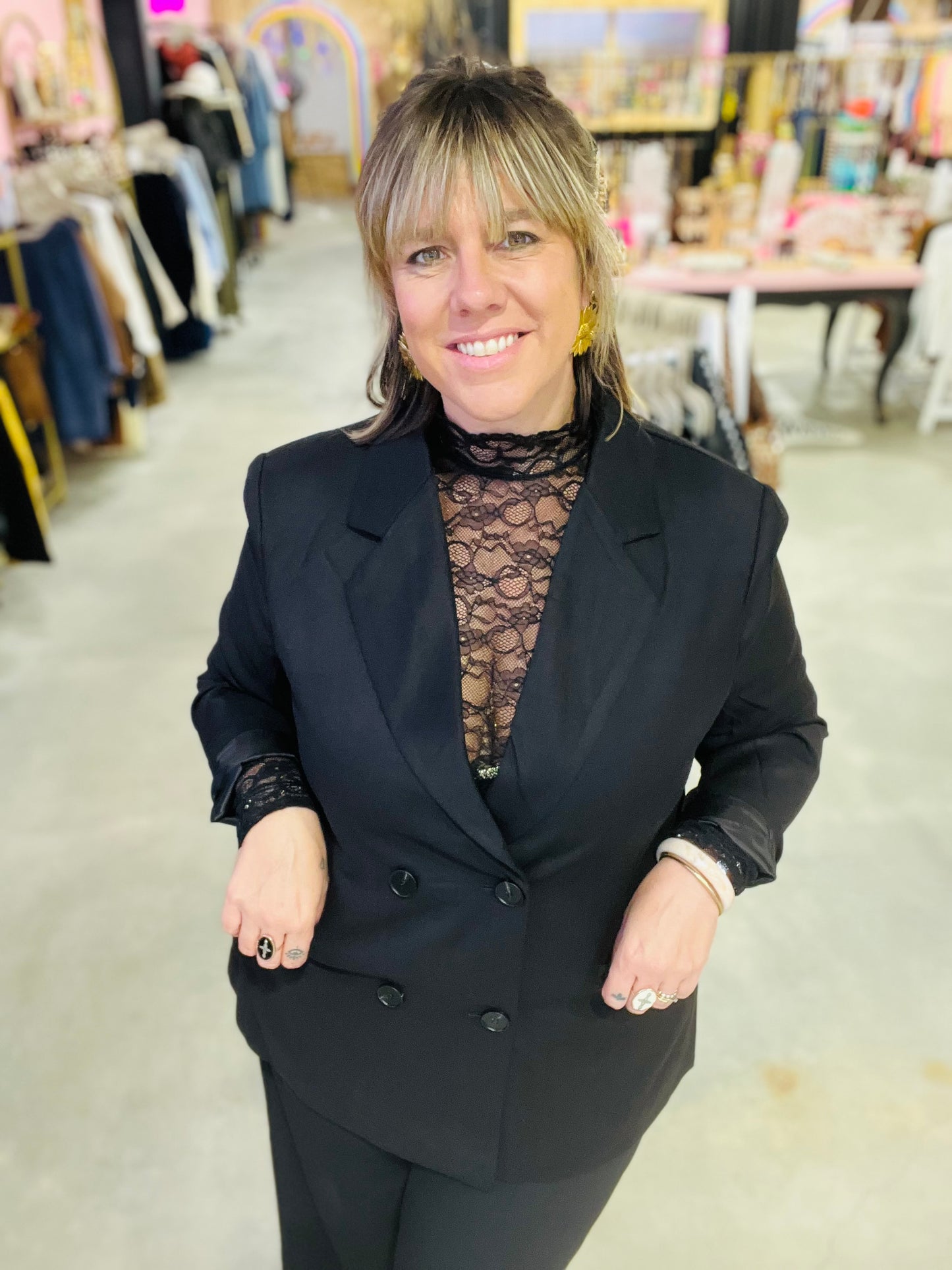 Top dentelle Palazzo - Noir