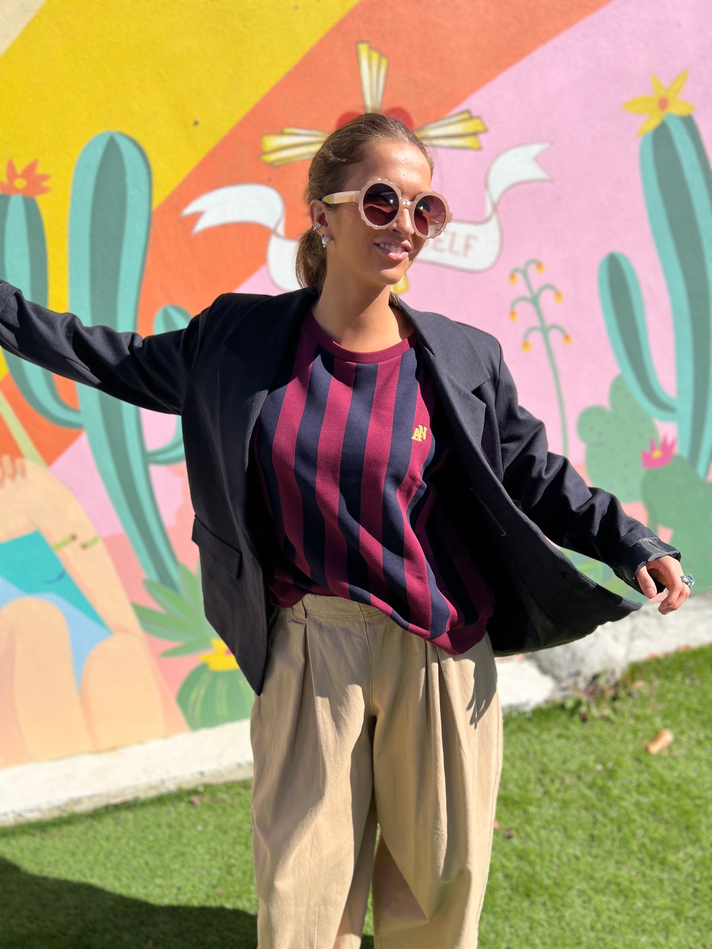 Sweat Sonia rayures - Bordeaux/Marine