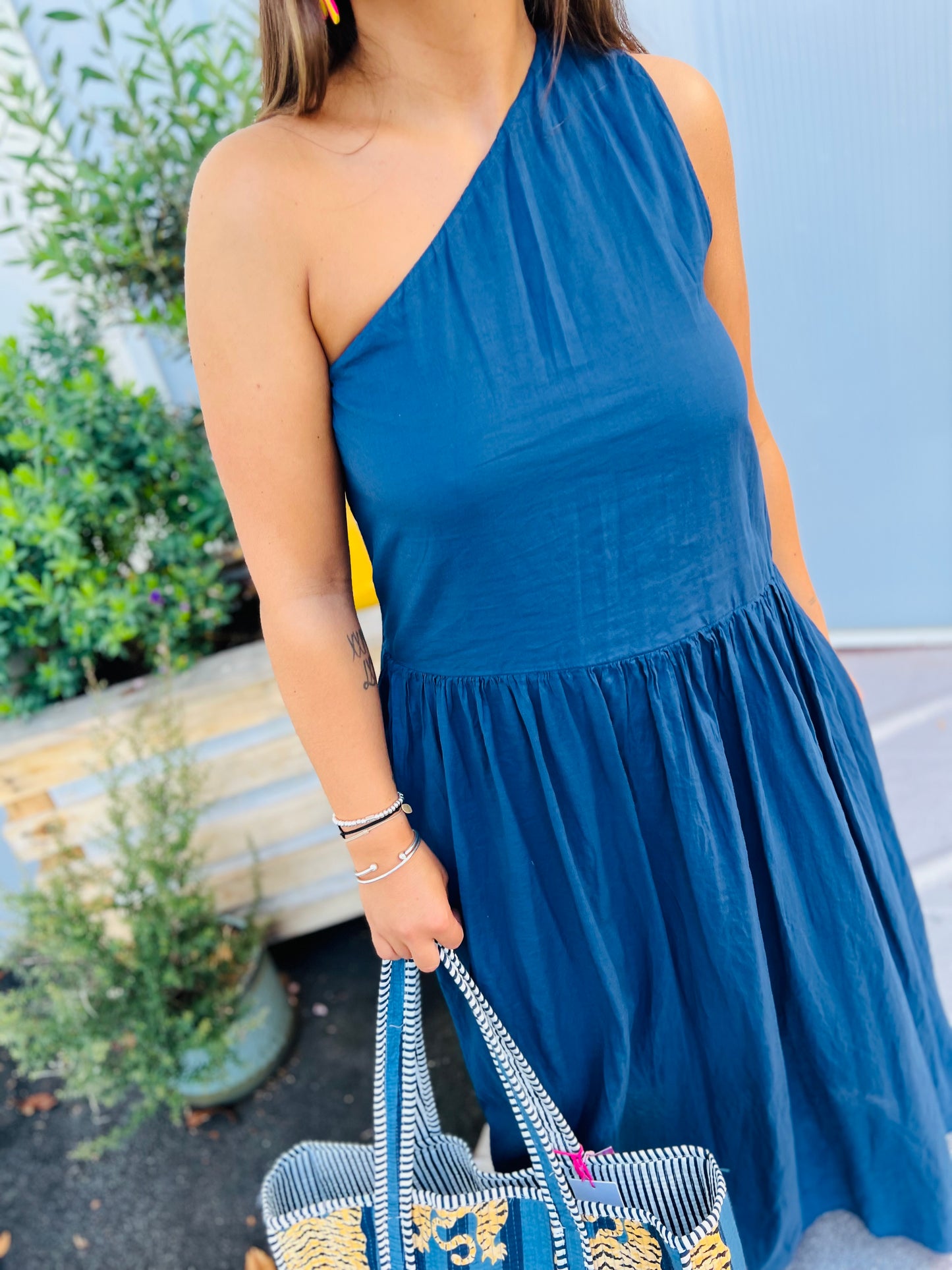 Robe one shoulder Bleuna - Marine