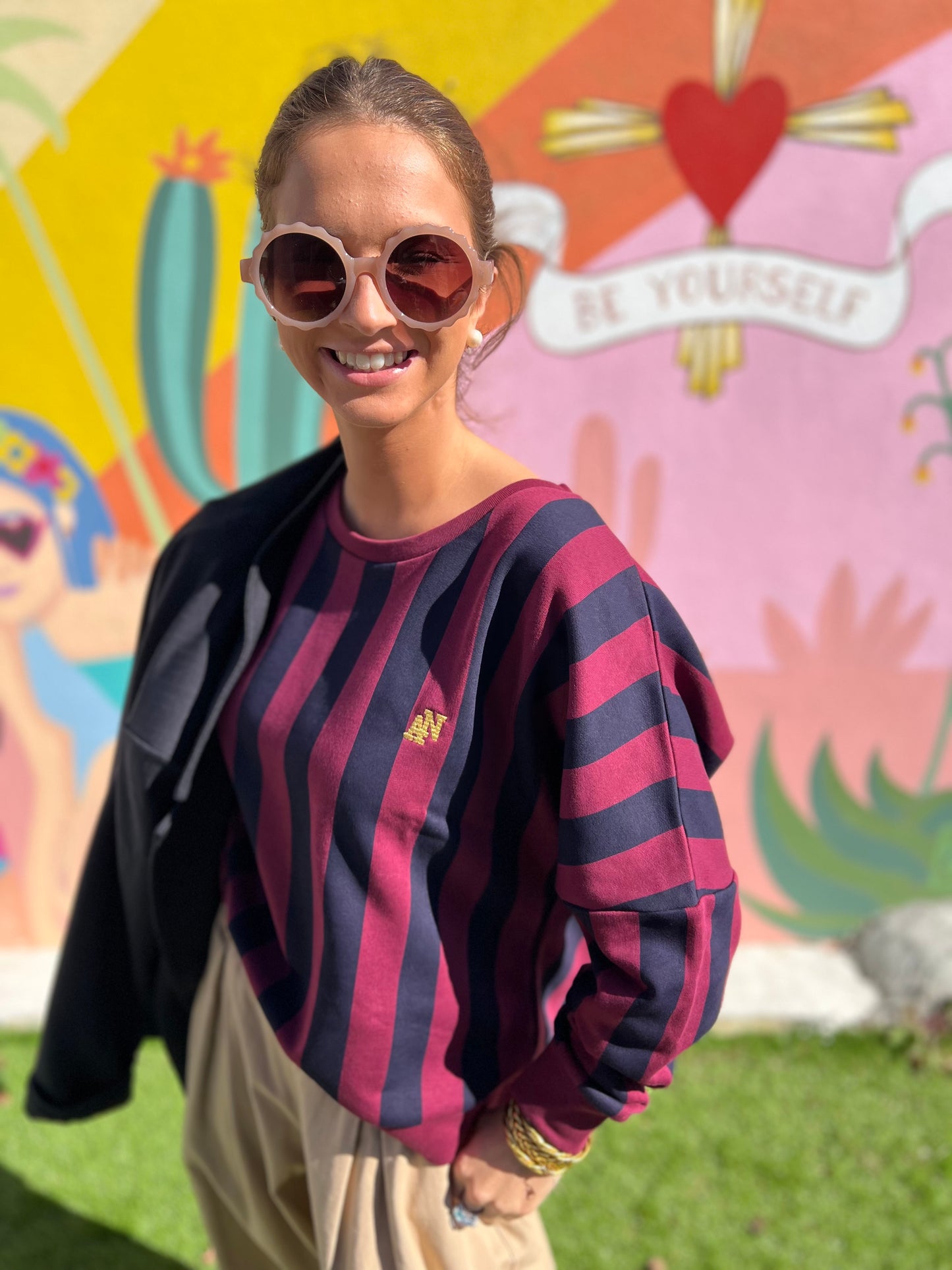 Sweat Sonia rayures - Bordeaux/Marine