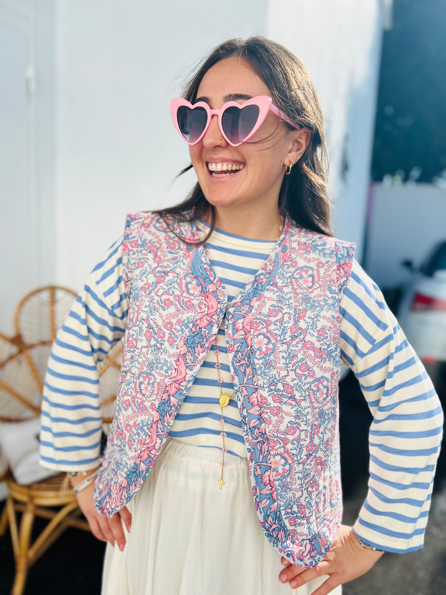 Veste matelassée sans manche New Delhi - Bleu & rose