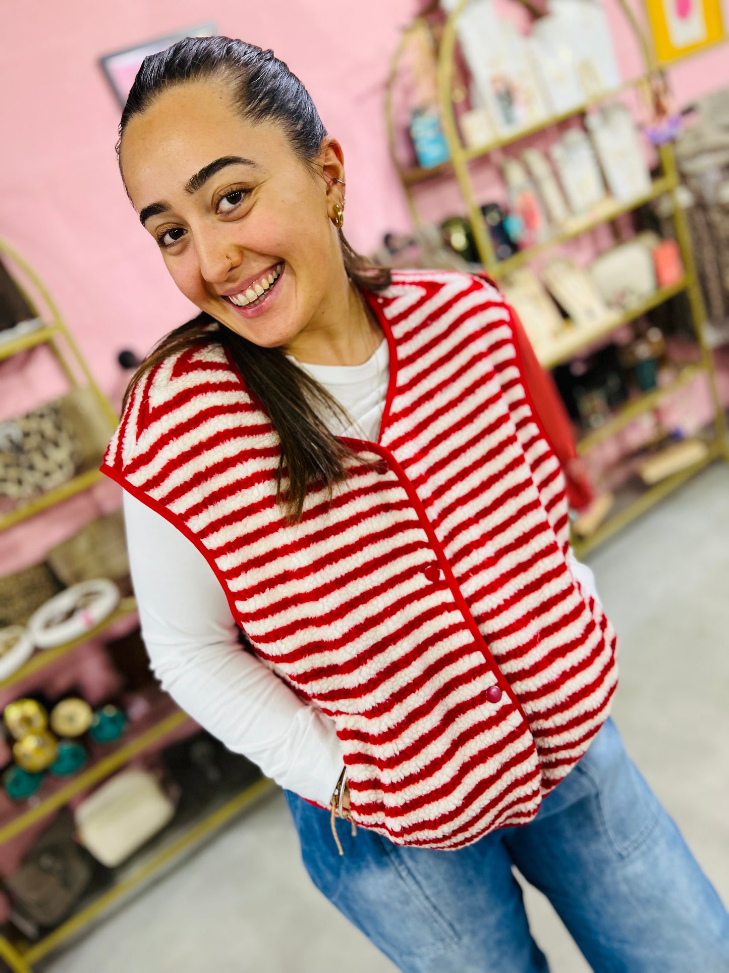 Veste sans manche Americana - Rayée rouge