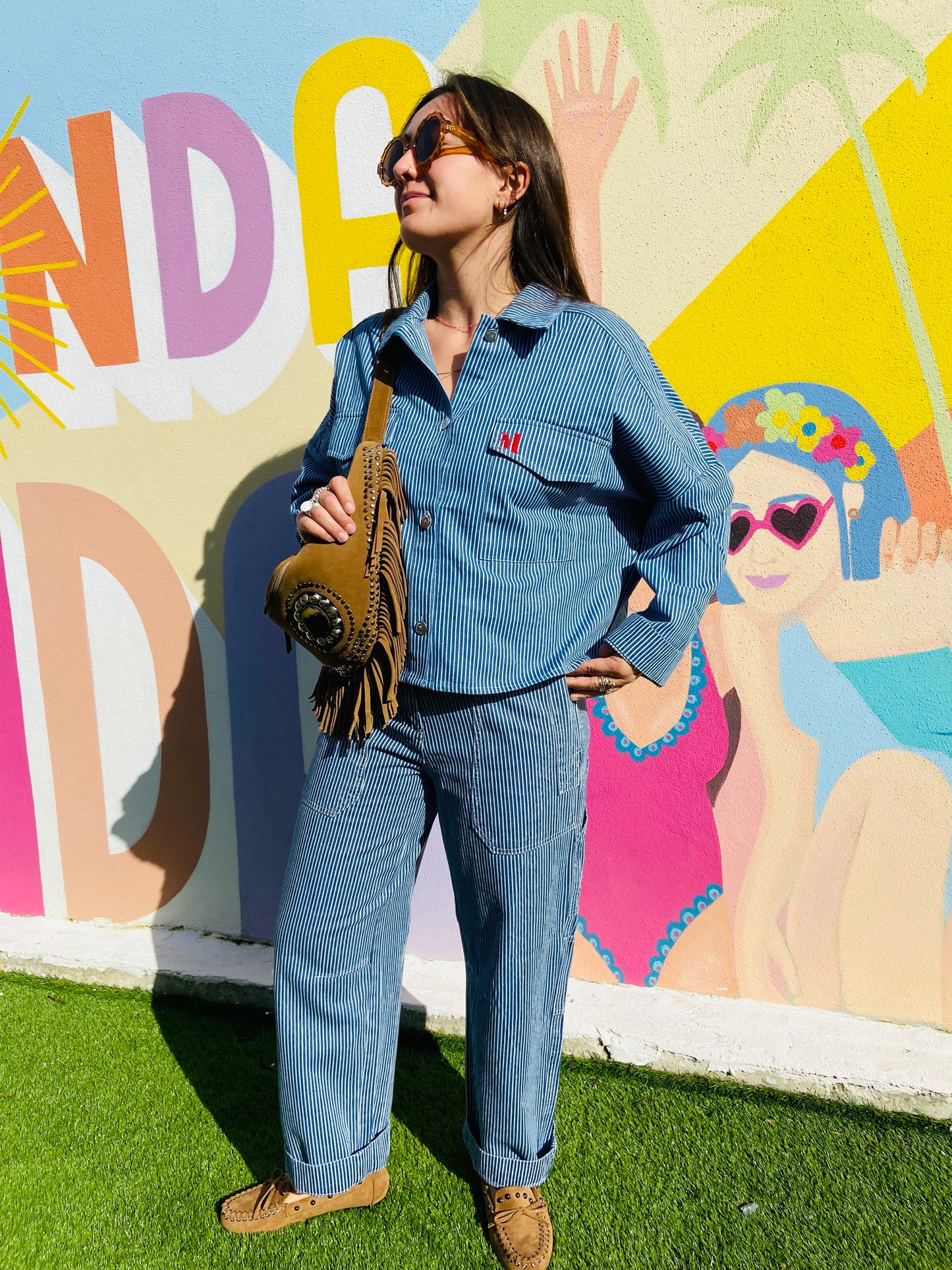 Pantalon toile rayée Ornella