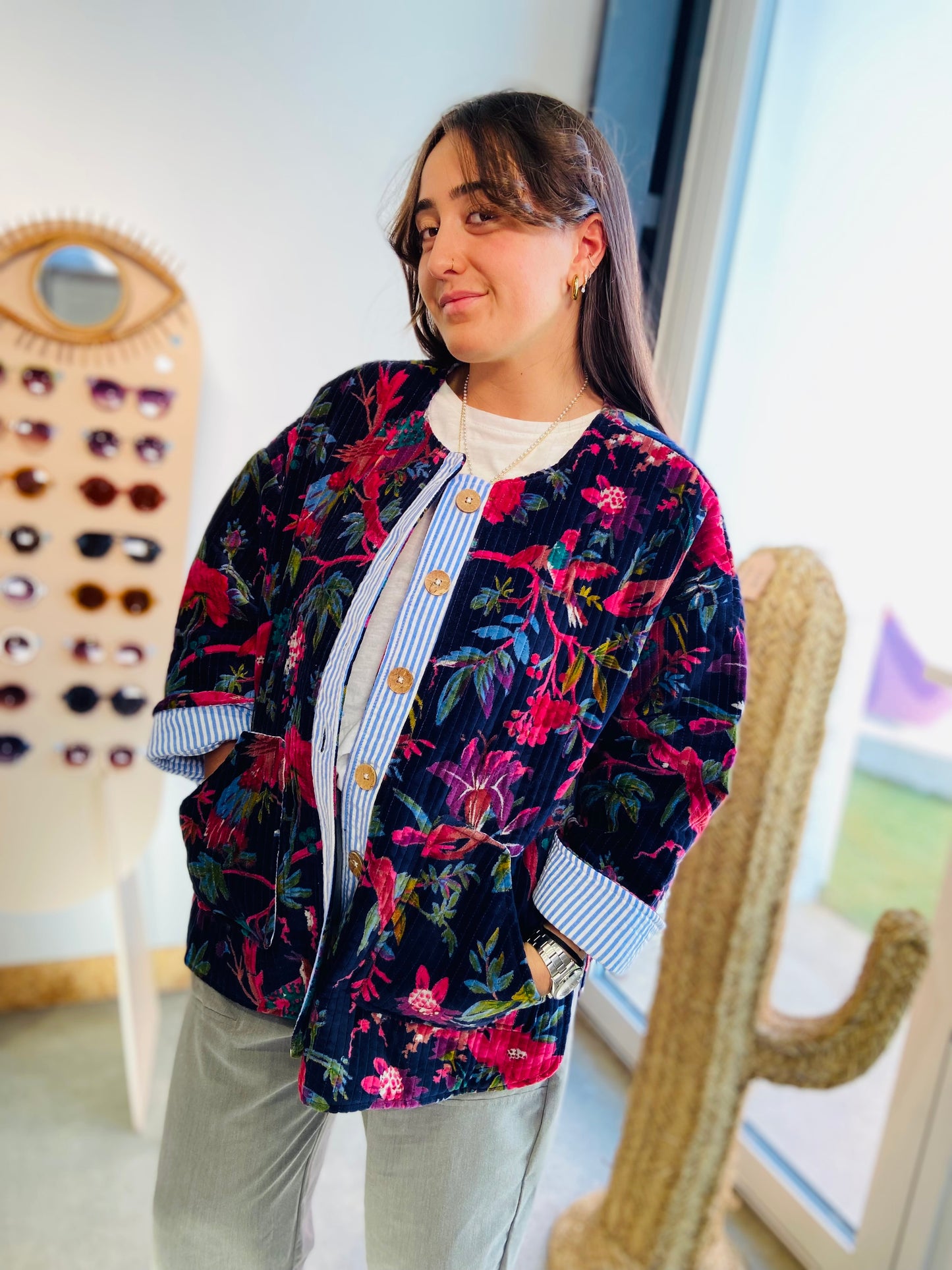 Veste matelassée velours TIGER - Marine