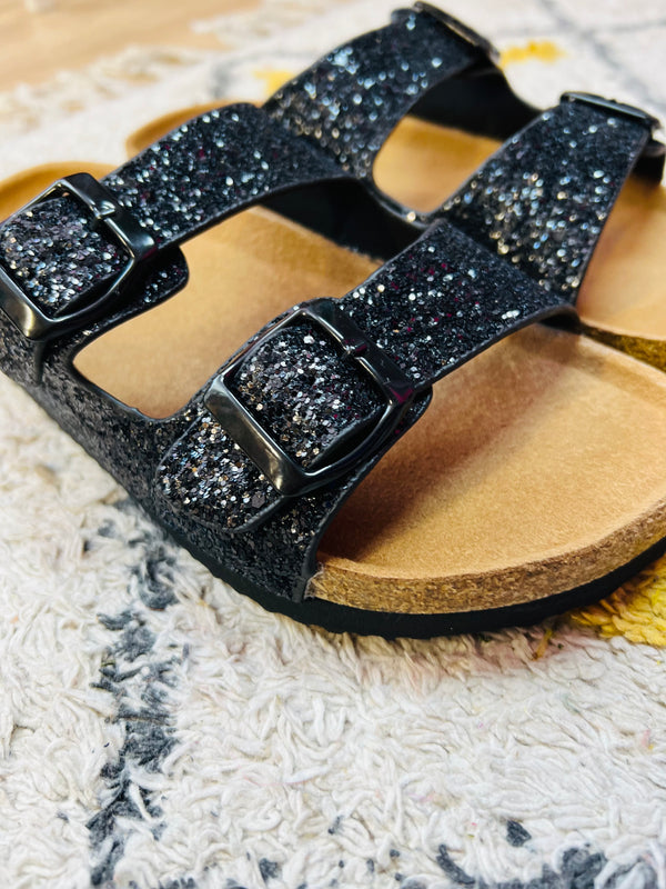 Sandales plates - Paillettes Noires