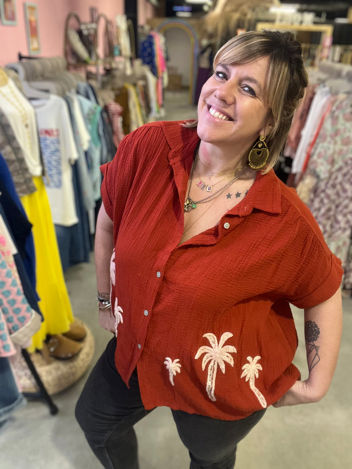 les bohémiennes Chemisier gaze de coton Tomasa Rouille Réduction - Main Image