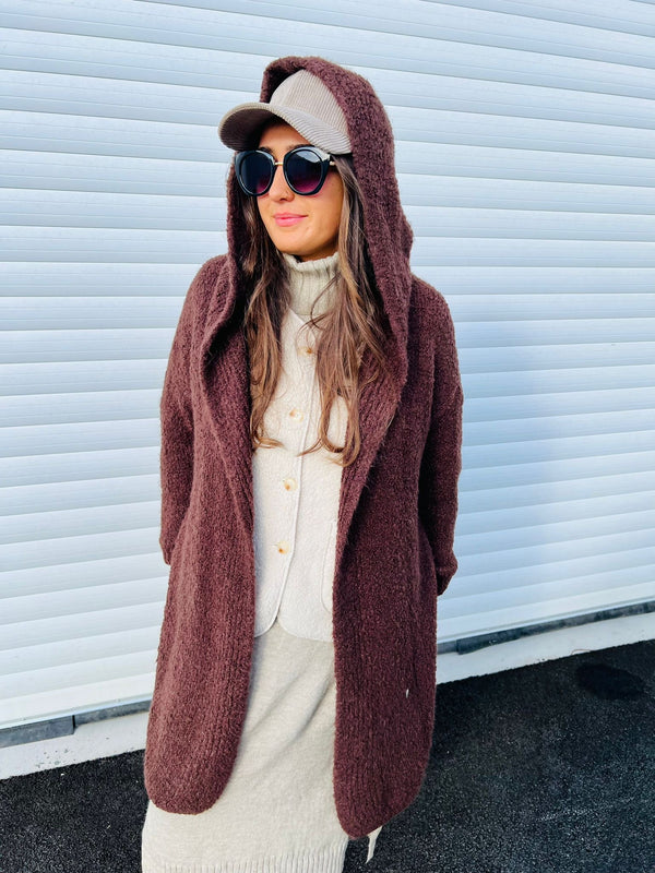 Gilet long PAULA capuche - marron