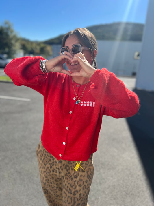 Gilet laine brodé Gaelle - Rouge
