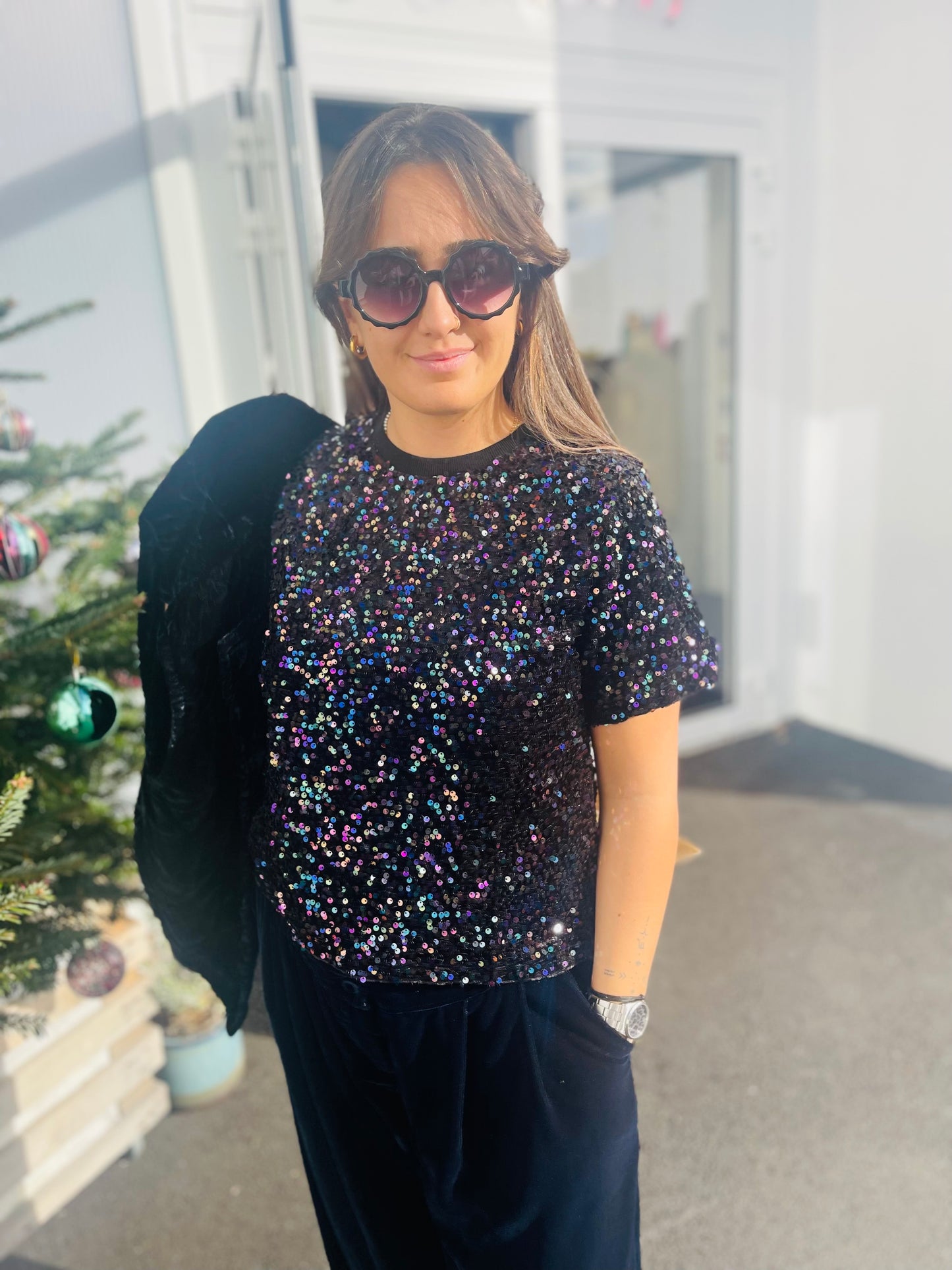 Top sequins Fiesta - noir reflet multiciolore