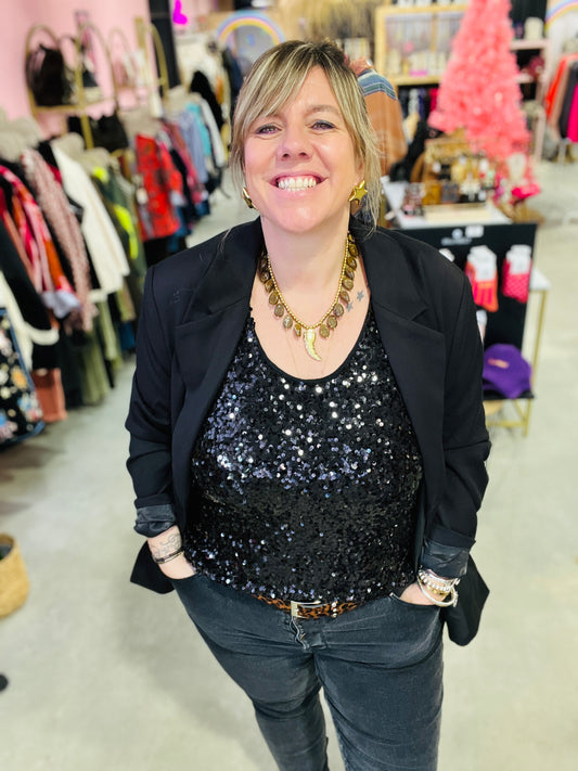 Top sequins Clima - Noir
