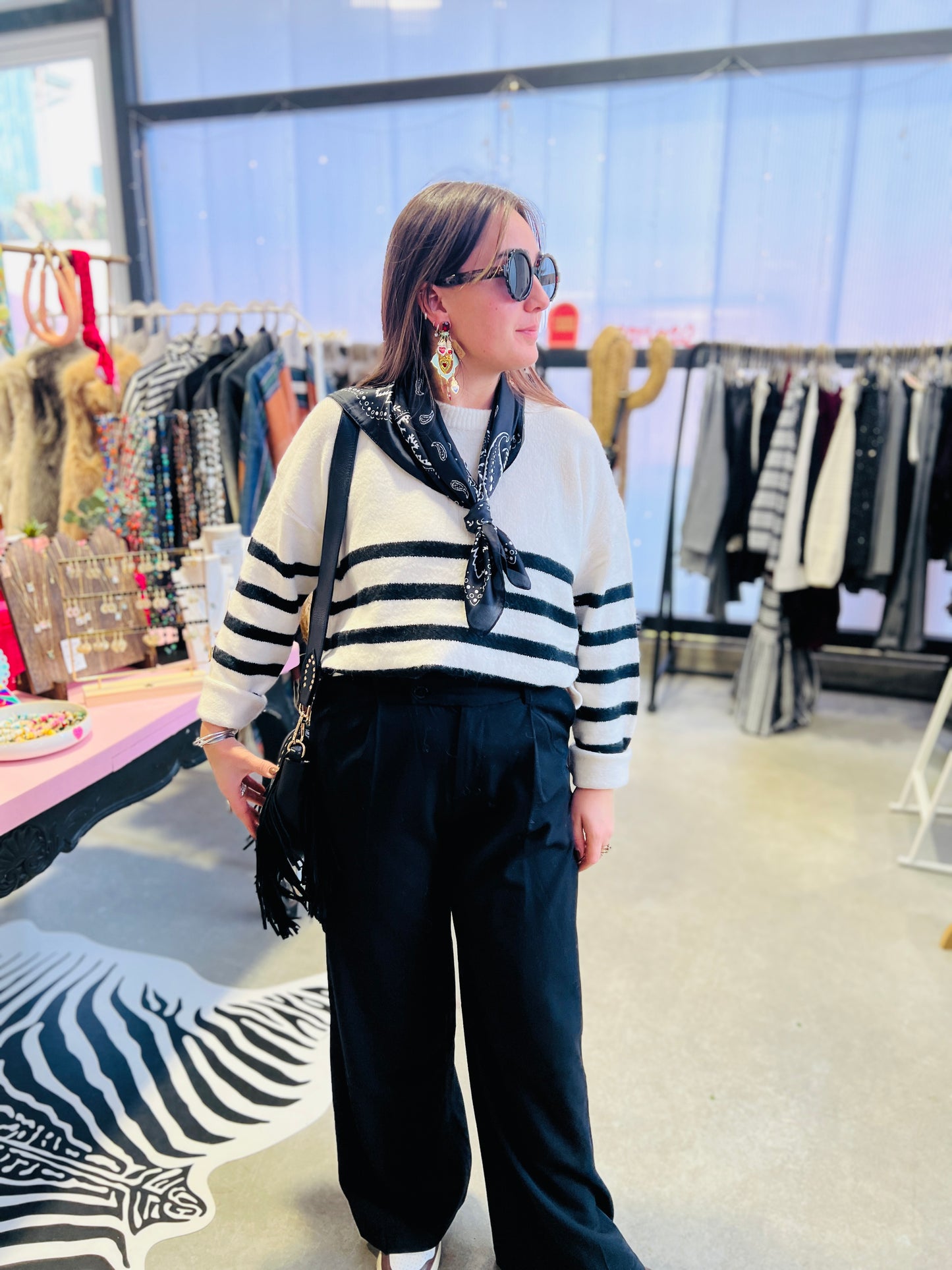 Pull Deauville marinière noire