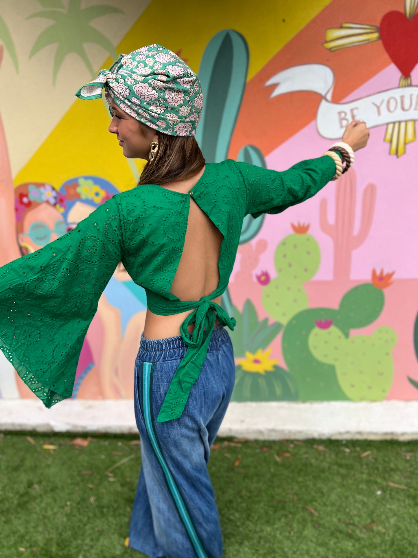 Crop top broderie anglaise Sunny - vert