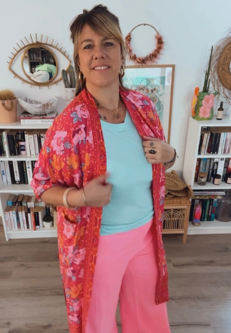 Kimono coton Lupi long - Rose