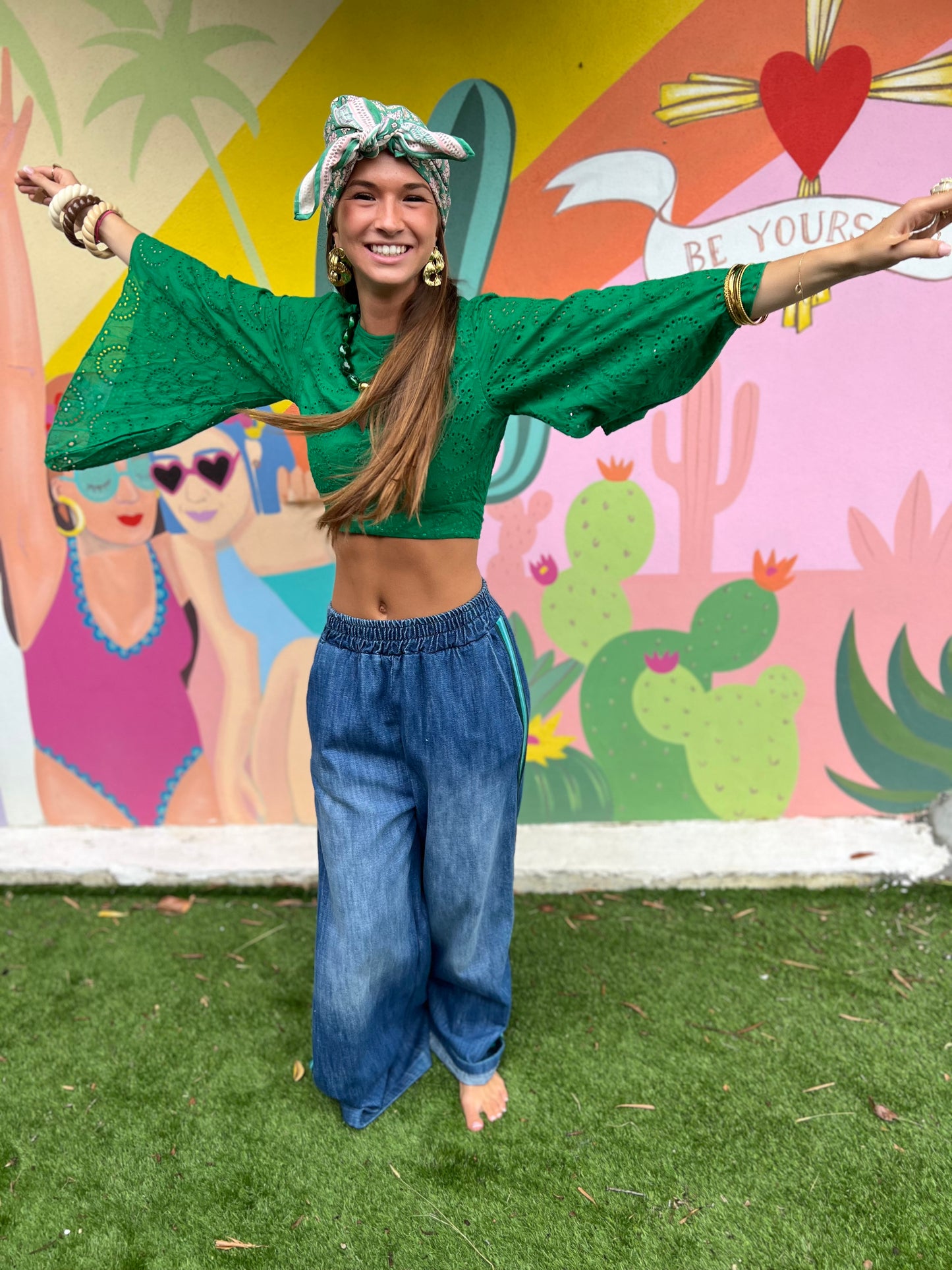 Crop top broderie anglaise Sunny - vert
