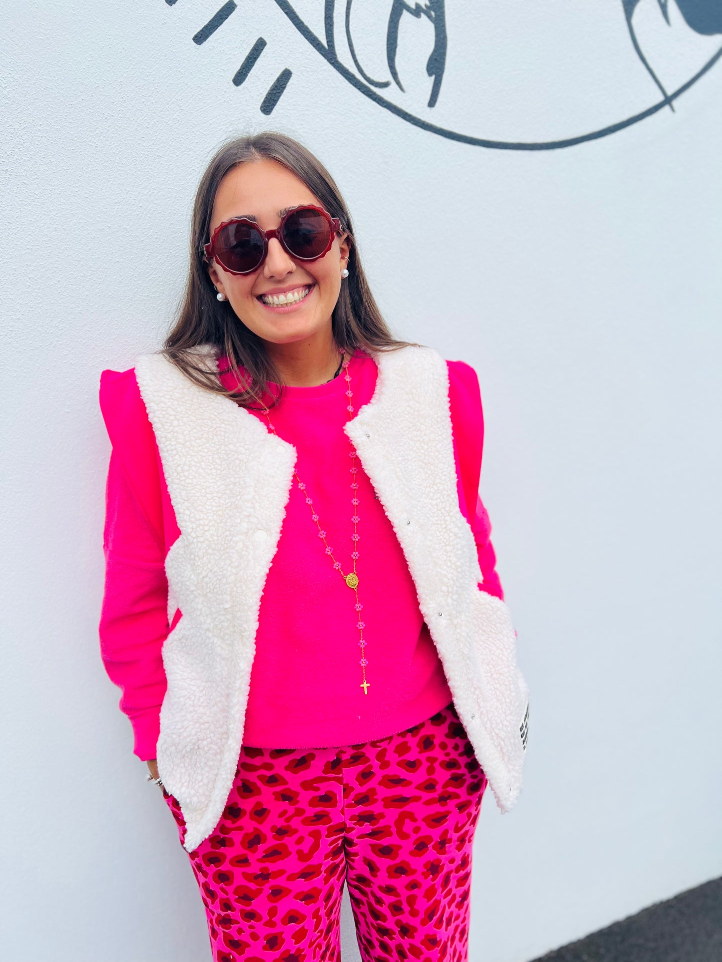 Veste sans manche mouton léopard Gino - Rose